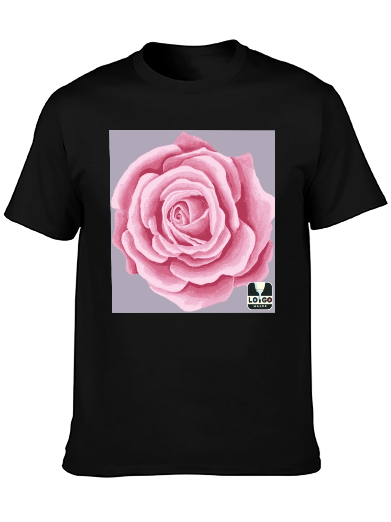 Mens Black T-Shirt with Rose Graphic