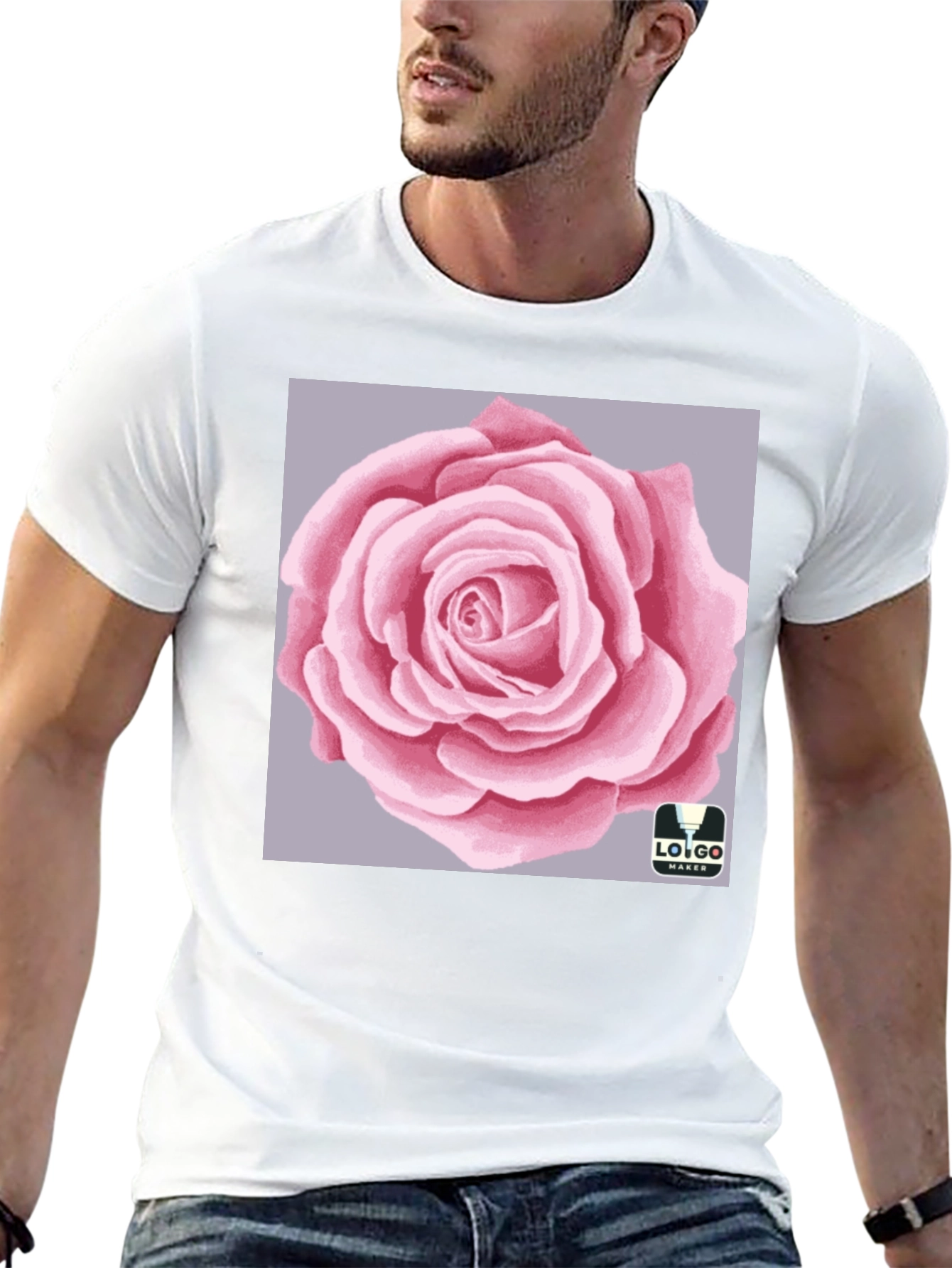 Mens Black T-Shirt with Rose Graphic