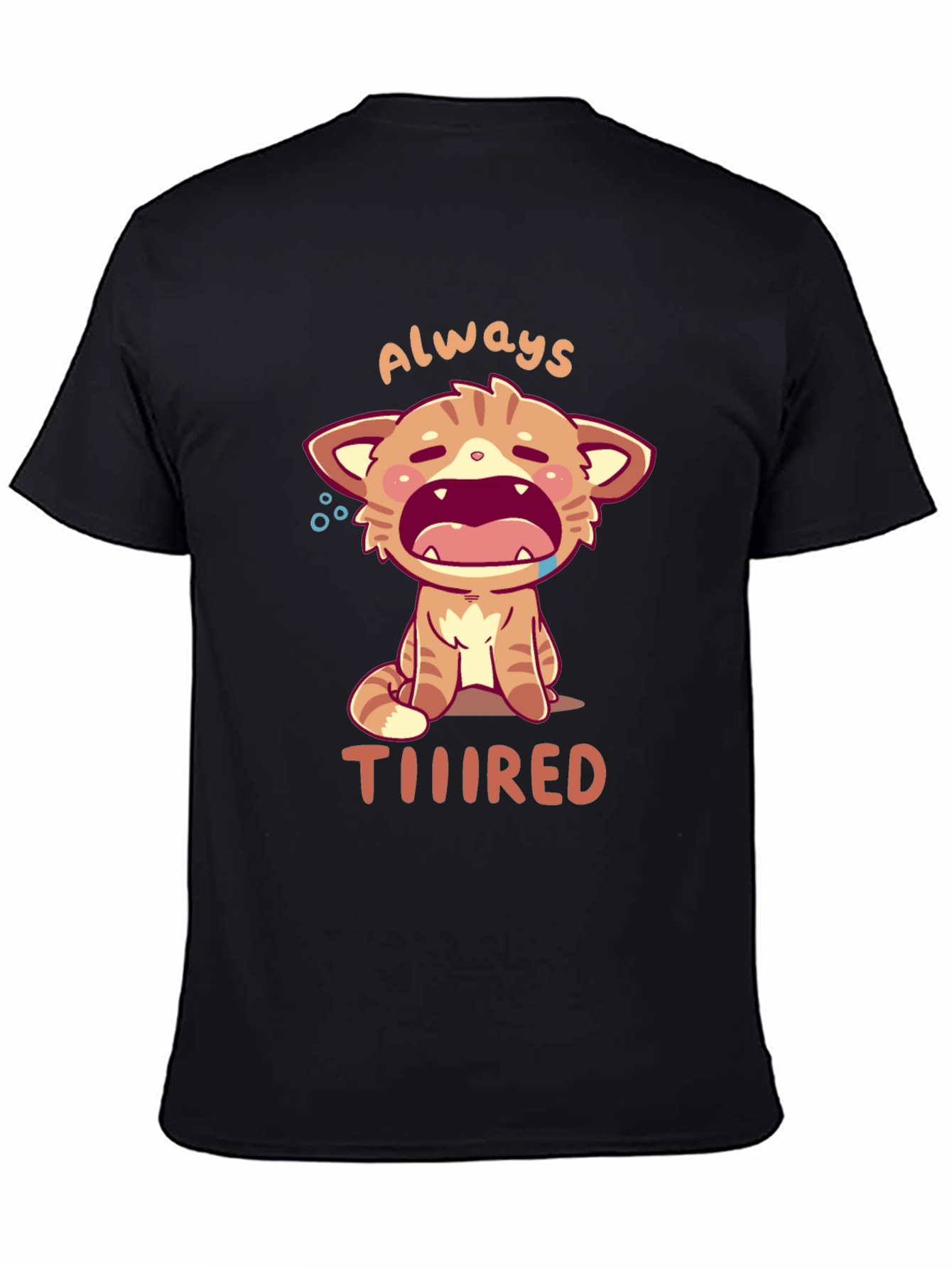 Always Tiiiired Cat Graphic Tee - Black Cotton T-Shirt