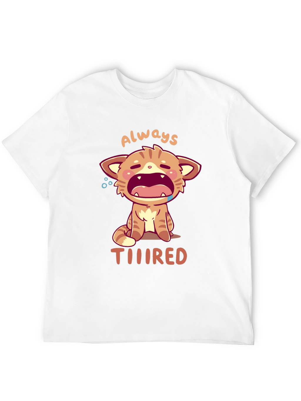 Always Tiiiired Cat Graphic Tee - Black Cotton T-Shirt