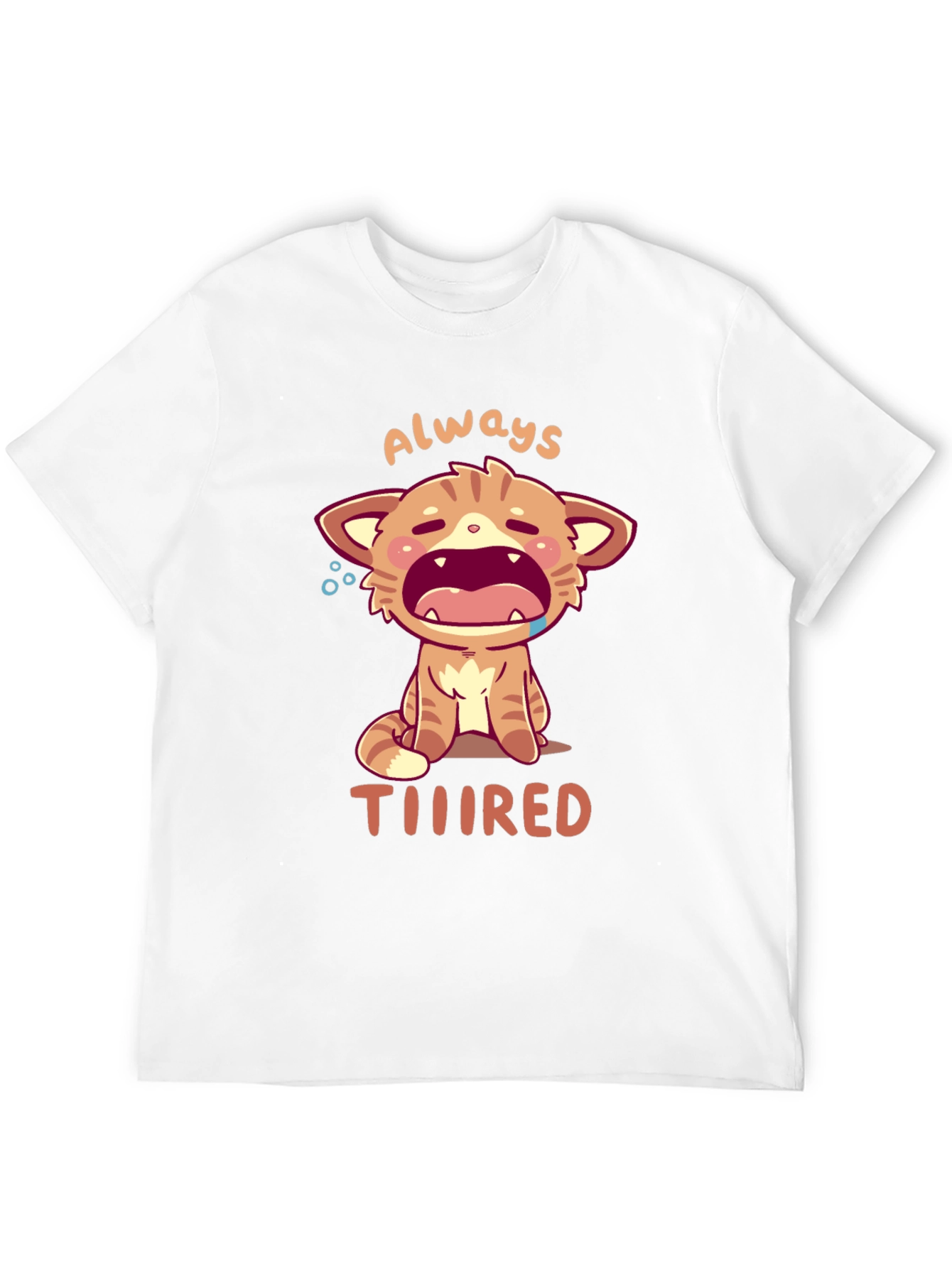 Always Tiiiired Cat Graphic Tee - Black Cotton T-Shirt