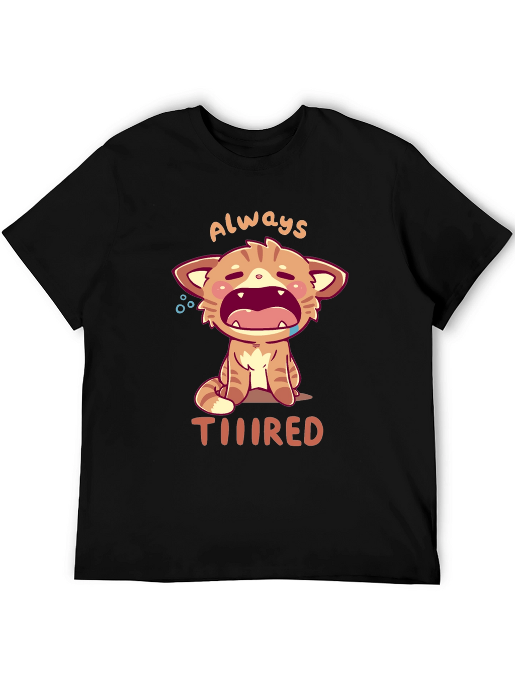 Always Tiiiired Cat Graphic Tee - Black Cotton T-Shirt