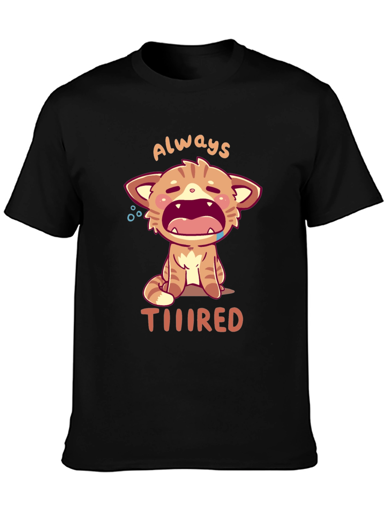 Always Tiiiired Cat Graphic Tee - Black Cotton T-Shirt