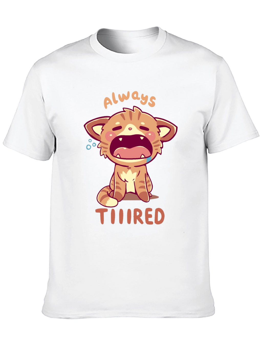 Always Tiiiired Cat Graphic Tee - Black Cotton T-Shirt