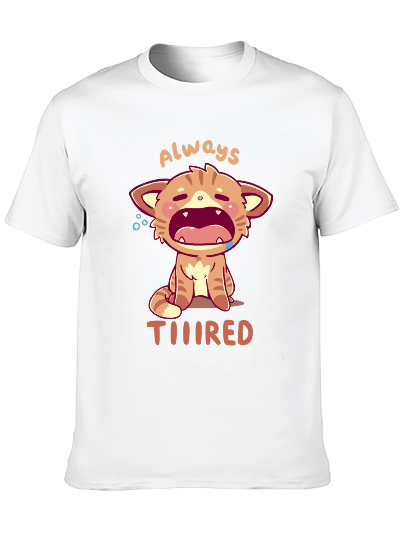 Always Tiiiired Cat Graphic Tee - Black Cotton T-Shirt