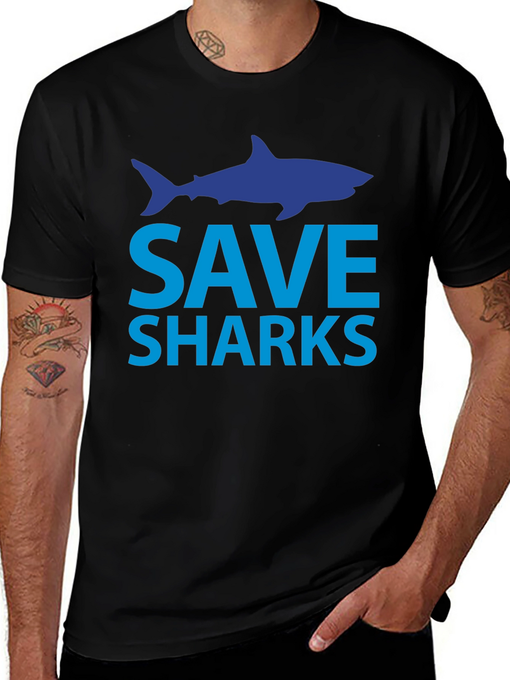 Save Sharks T-Shirt - Black Cotton Tee