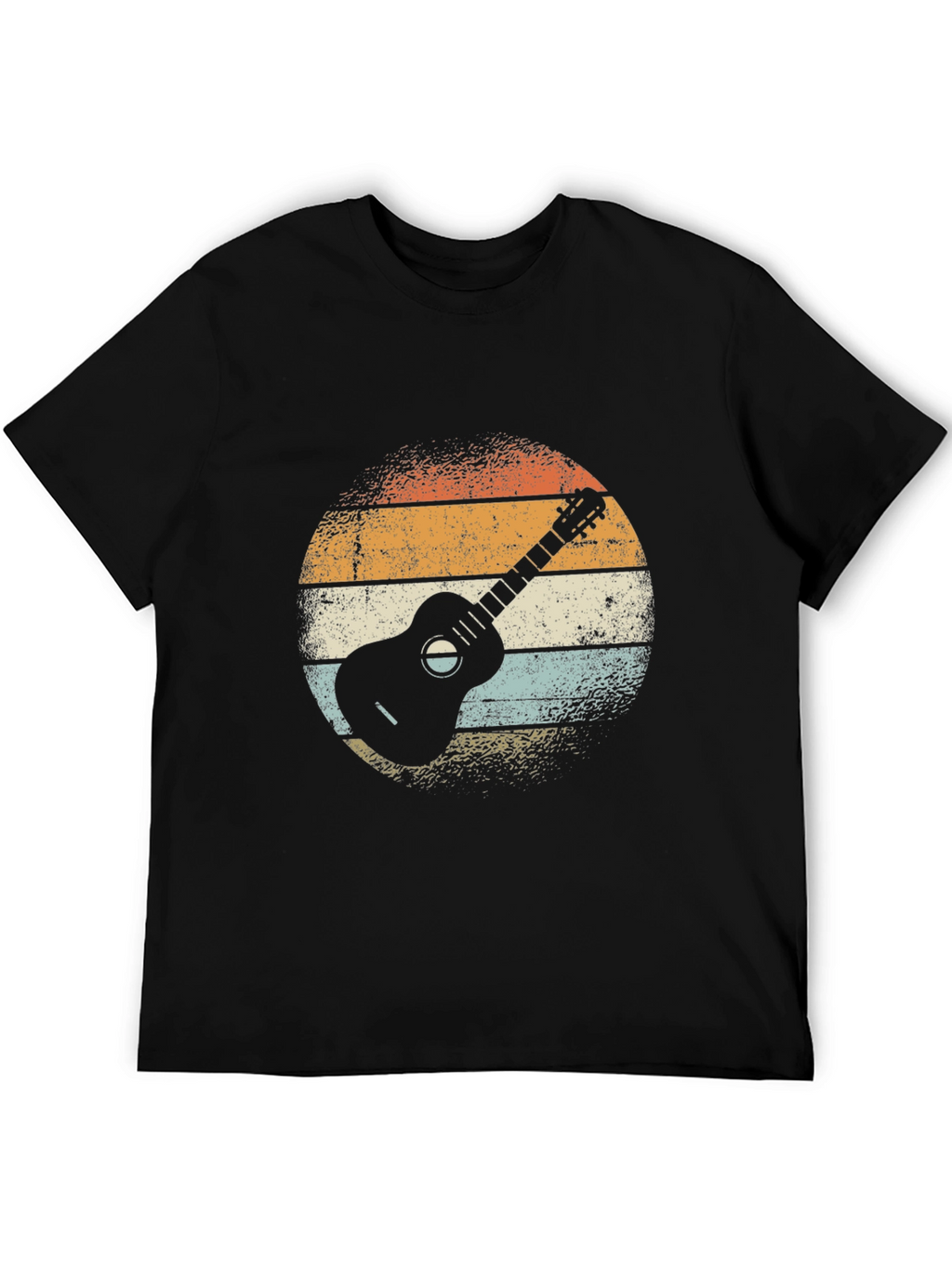 Retro Guitar Graphic Tee - Black Cotton T-Shirt