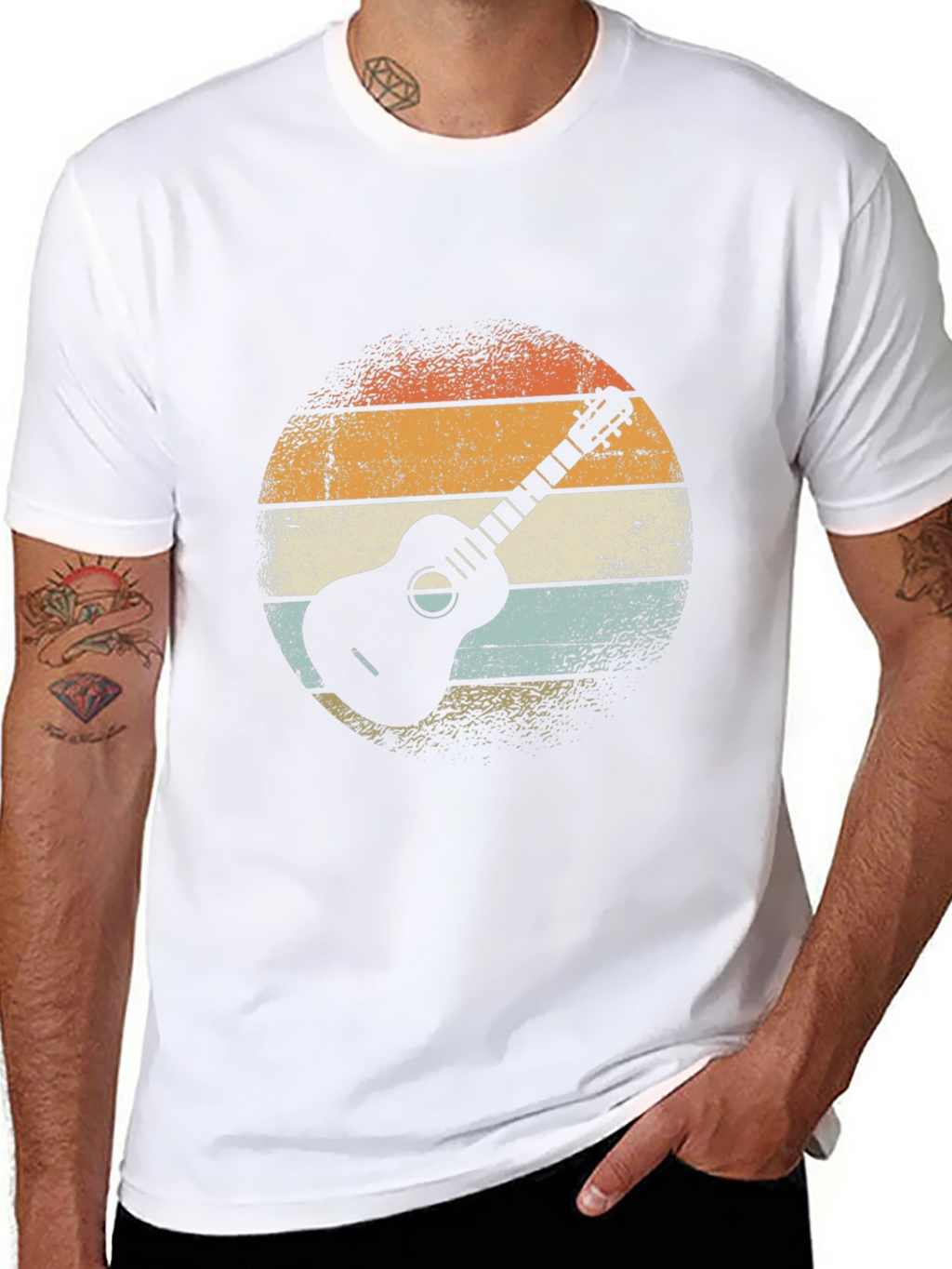 Retro Guitar Graphic Tee - Black Cotton T-Shirt
