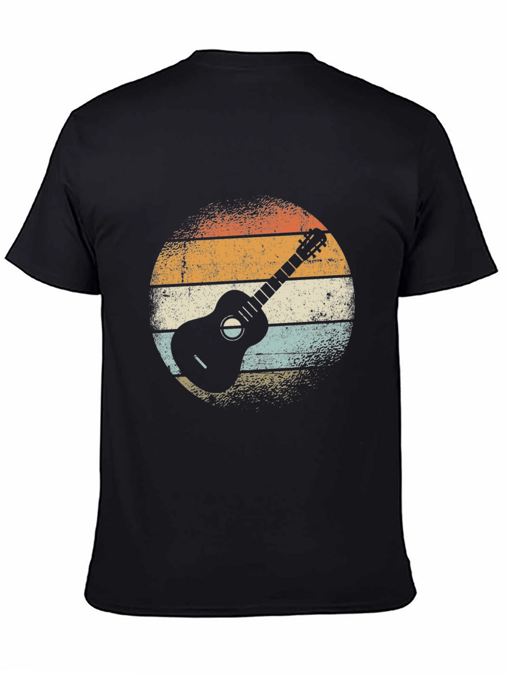 Retro Guitar Graphic Tee - Black Cotton T-Shirt