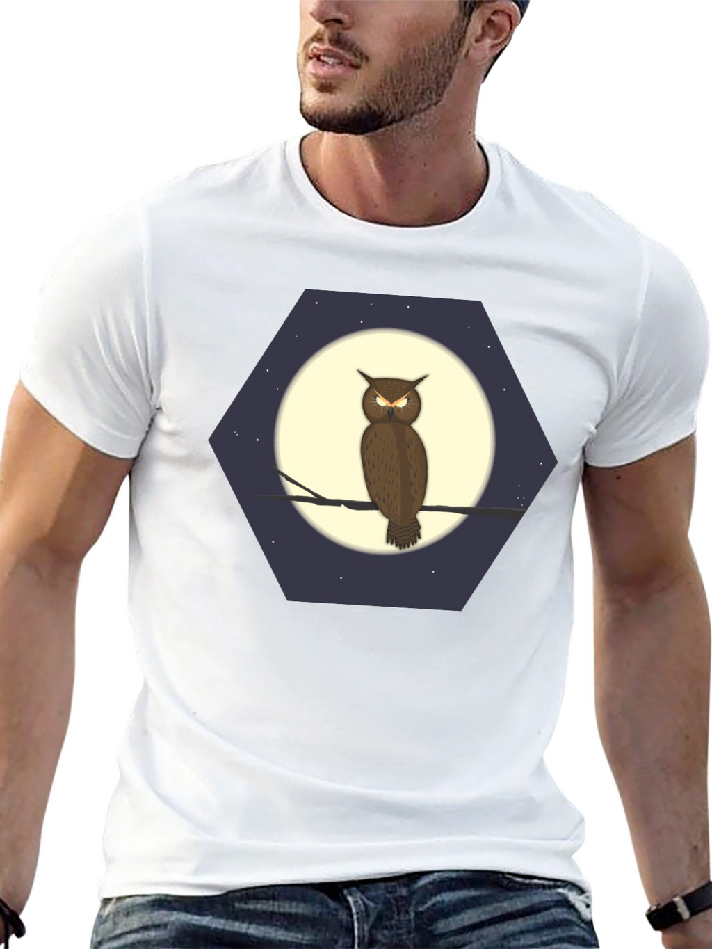 Owl Moon Hexagon Graphic T-Shirt