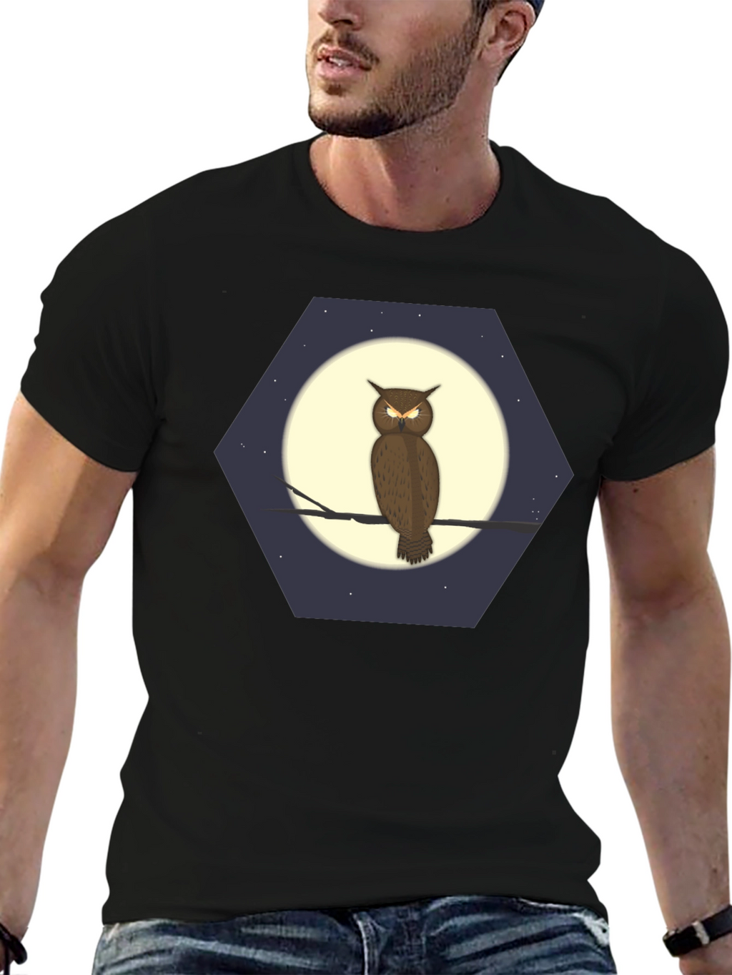 Owl Moon Hexagon Graphic T-Shirt