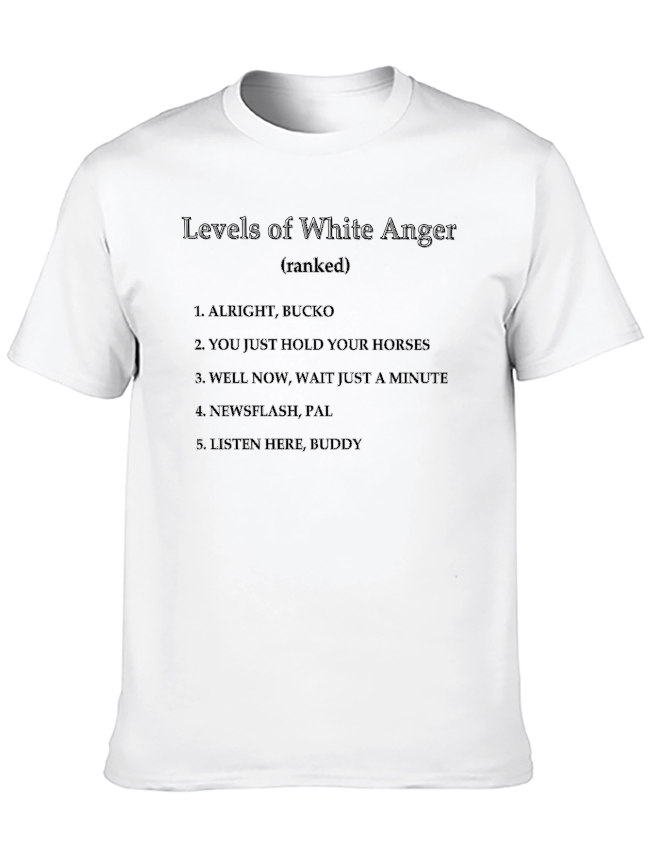 Levels of White Anger T-Shirt Funny Sarcastic Tee