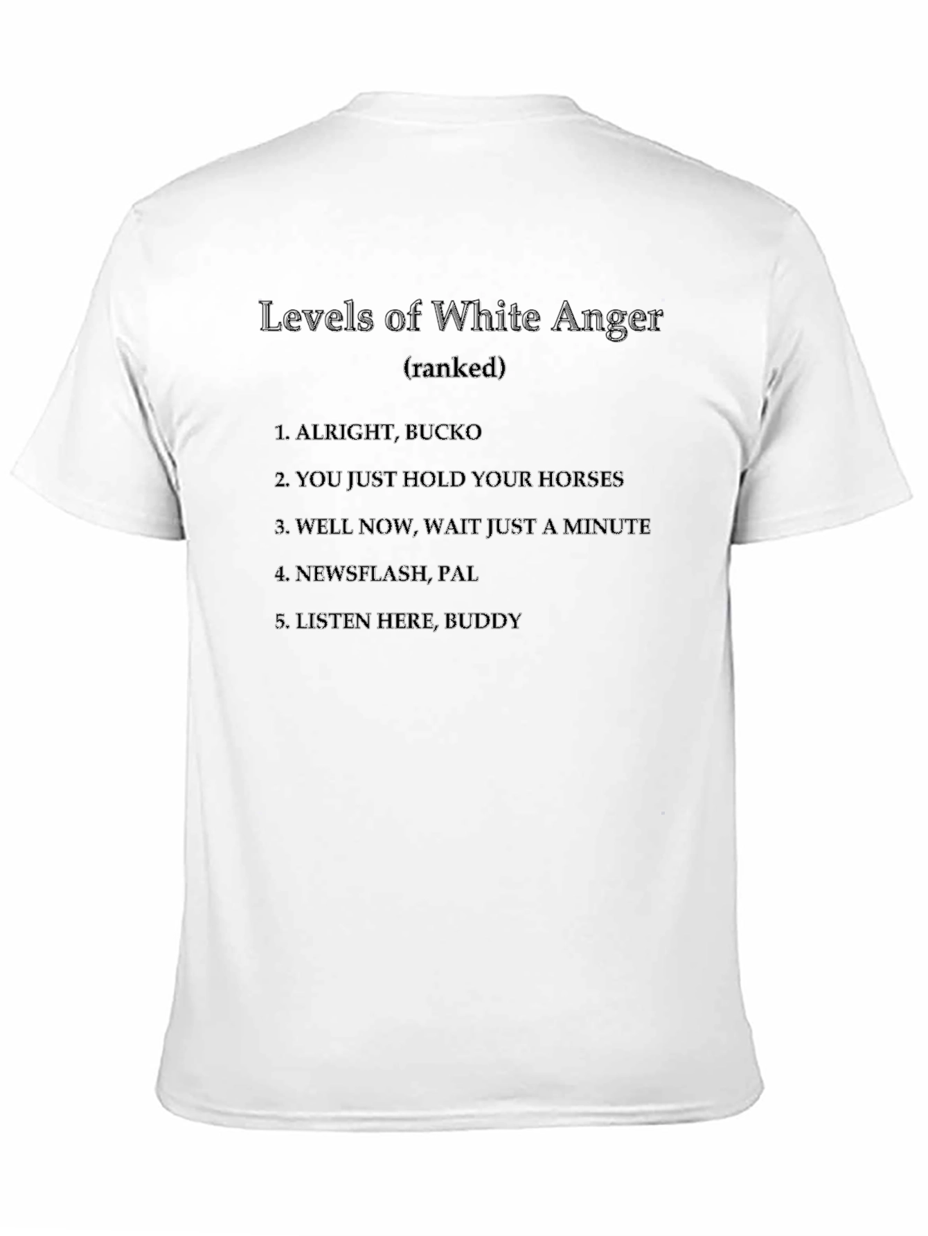 Levels of White Anger T-Shirt Funny Sarcastic Tee