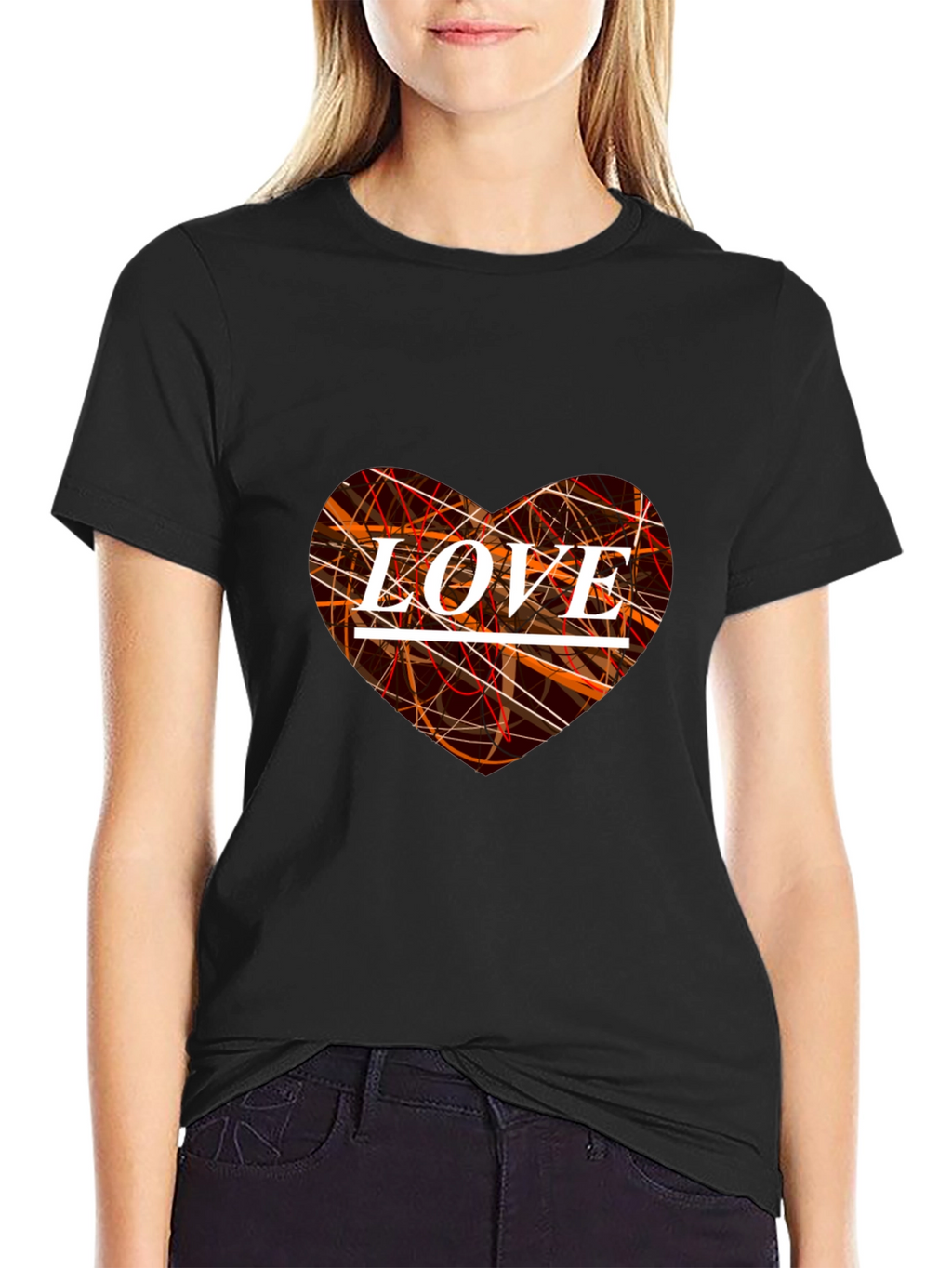 Love Heart Graphic Print Black T-Shirt