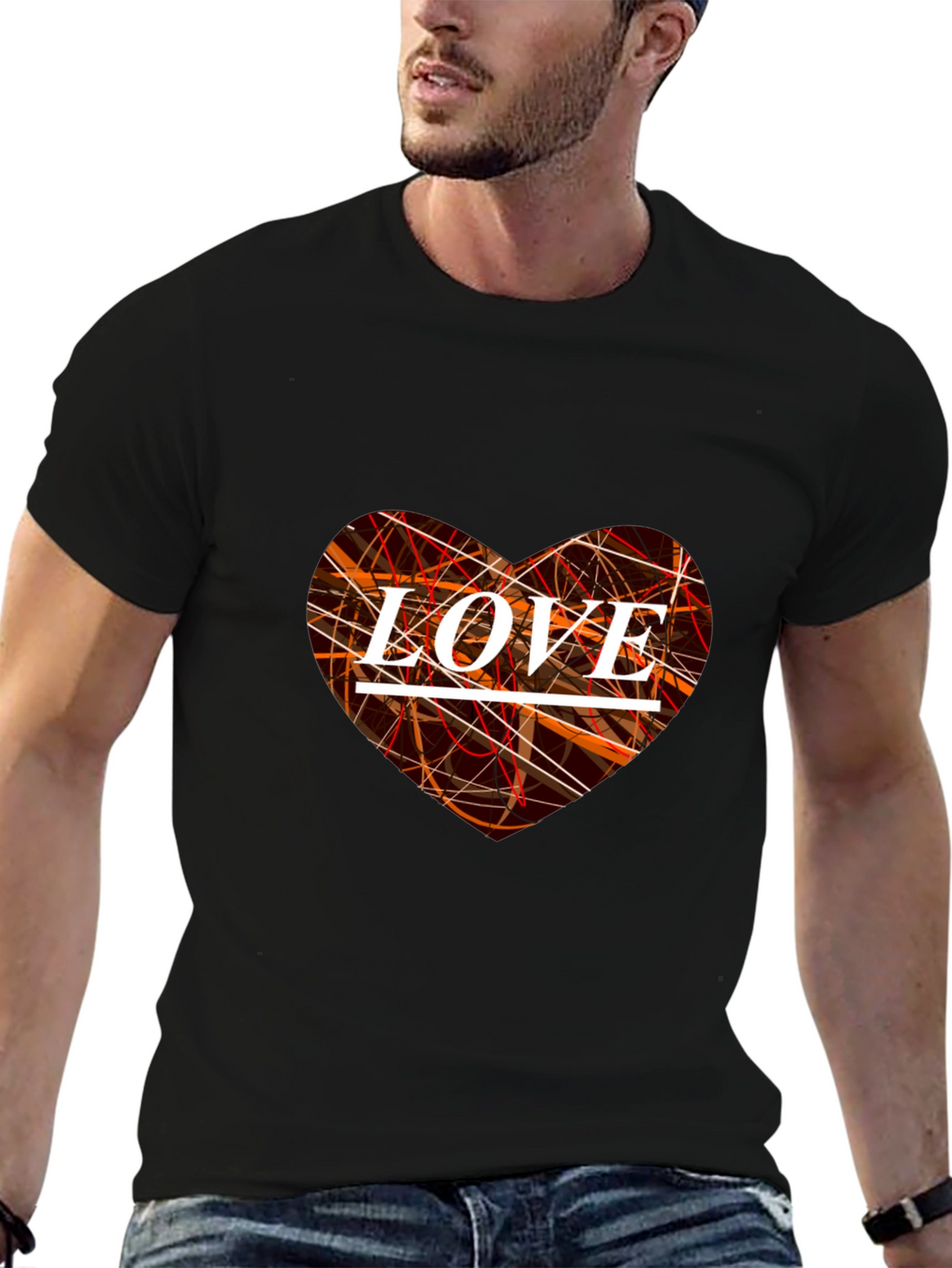 Love Heart Graphic Print Black T-Shirt