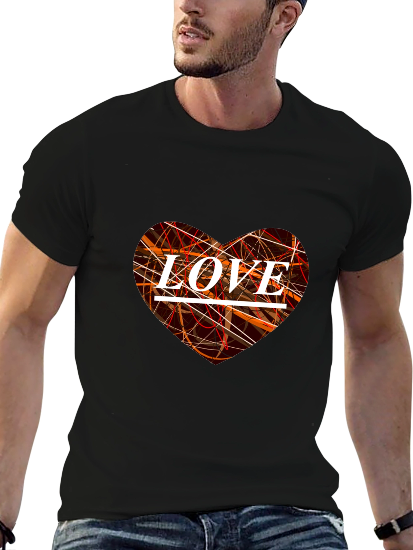Love Heart Graphic Print Black T-Shirt