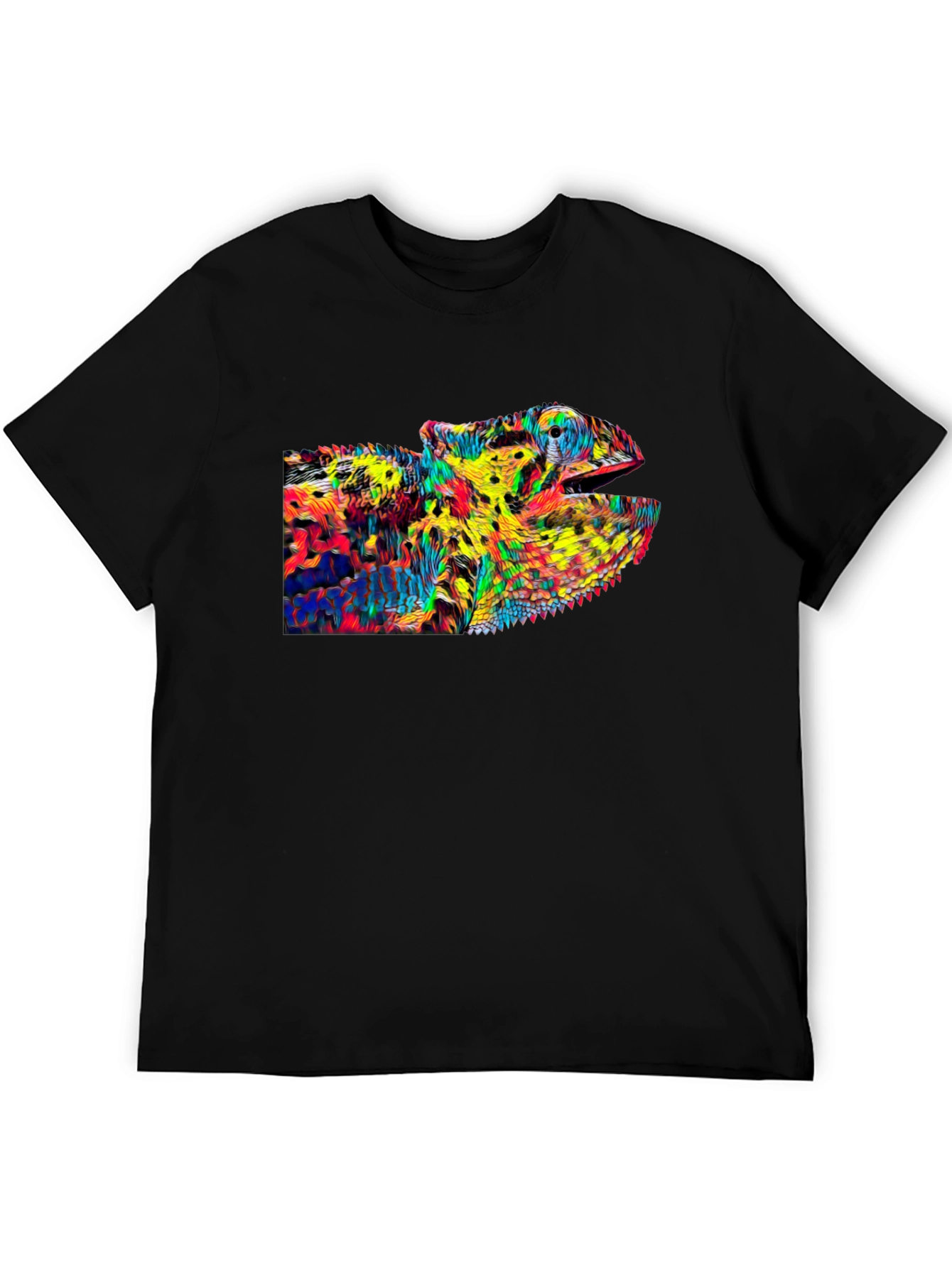 Psychedelic Chameleon Graphic T-Shirt - Black
