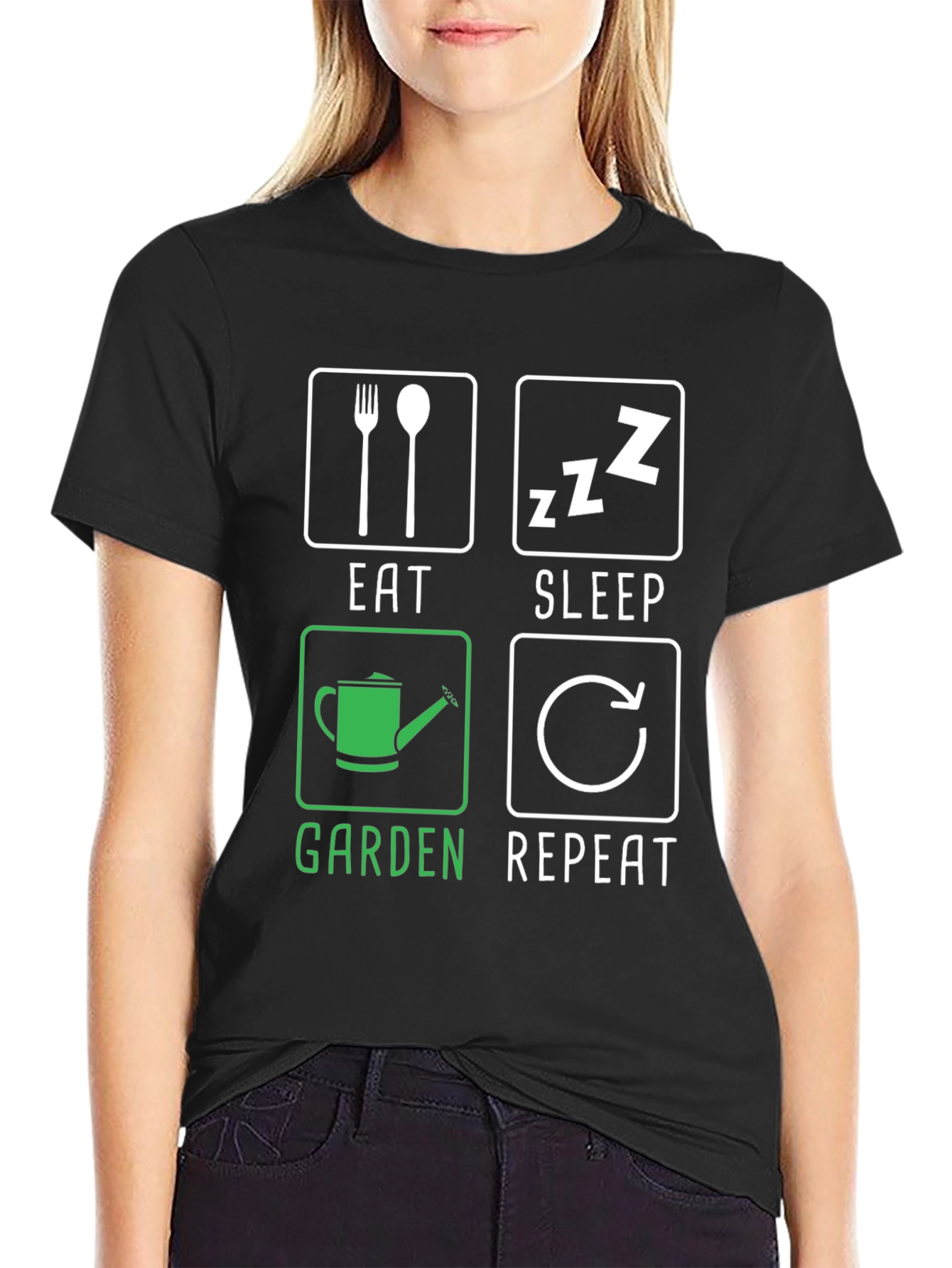 Eat Sleep Garden Repeat Black T-Shirt