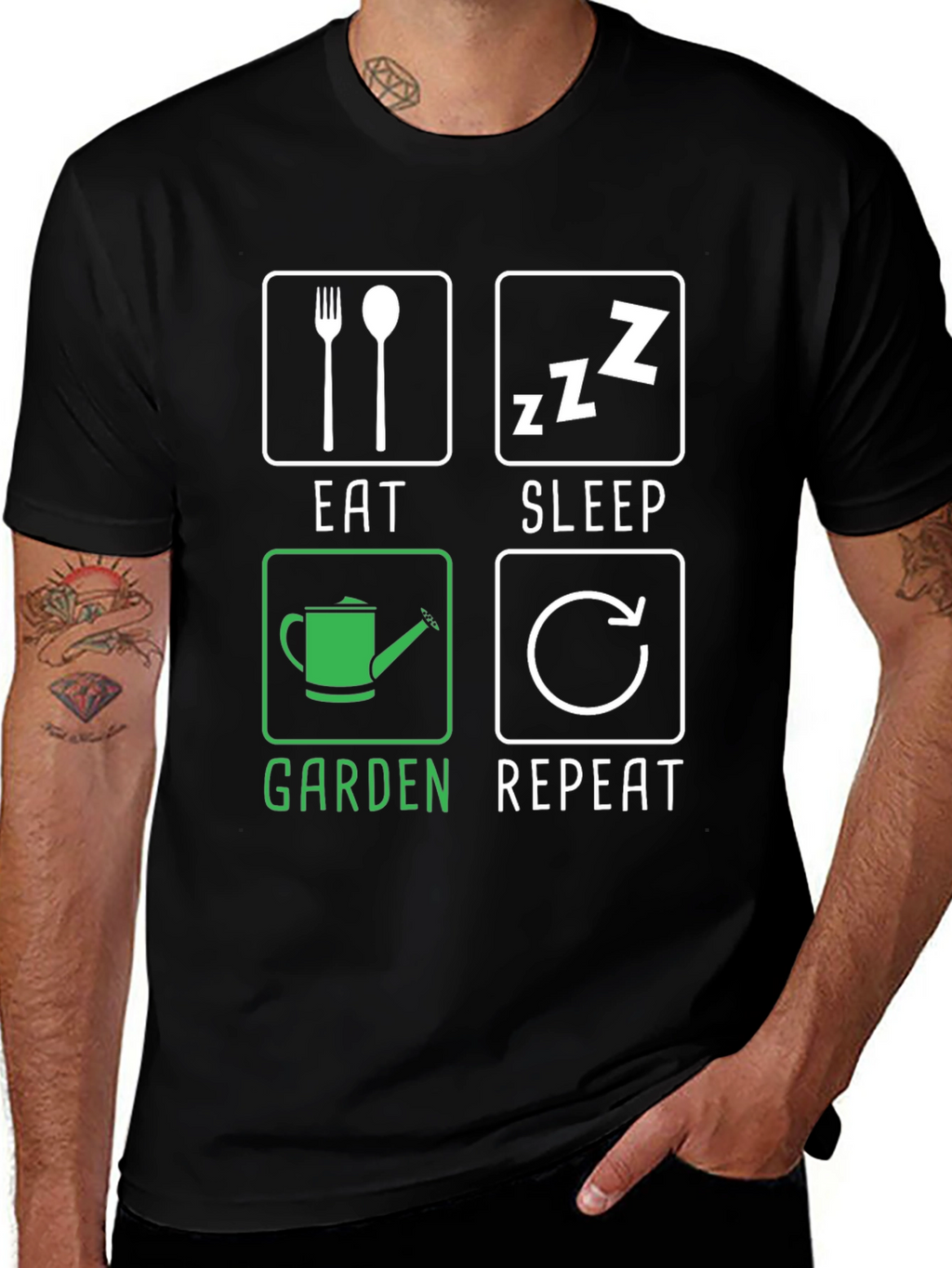 Eat Sleep Garden Repeat Black T-Shirt
