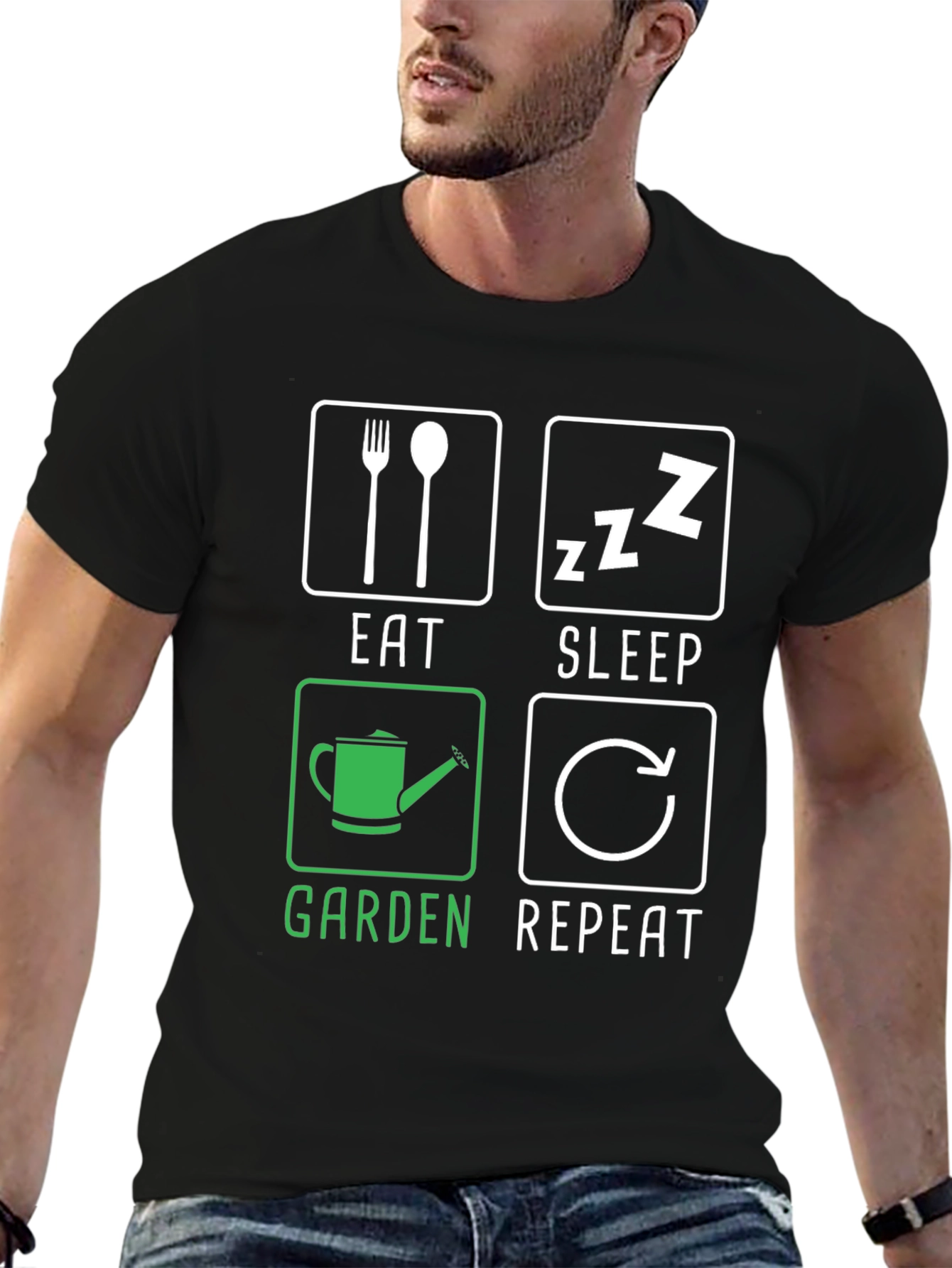 Eat Sleep Garden Repeat Black T-Shirt