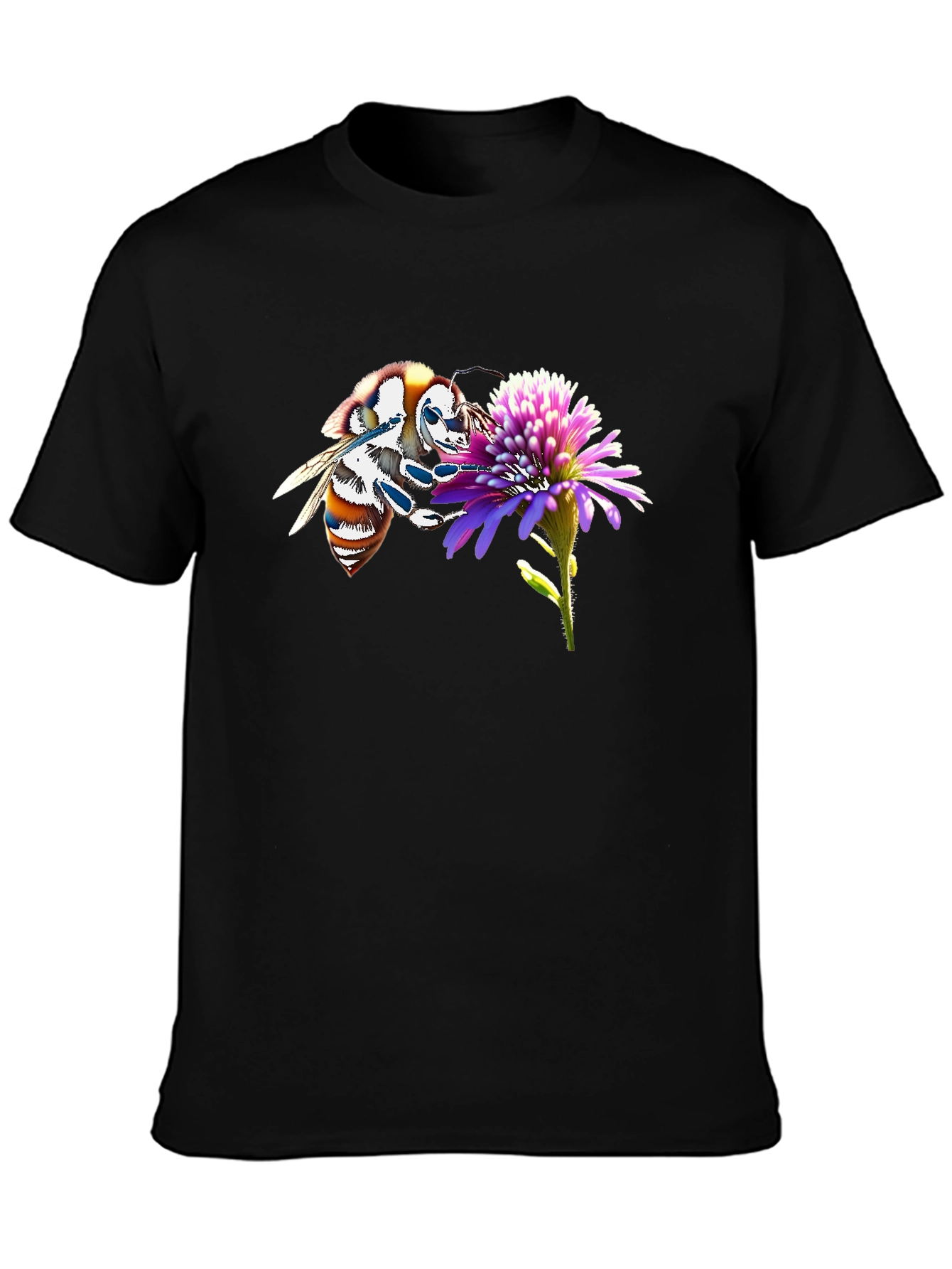 Bee on Flower Black T-Shirt