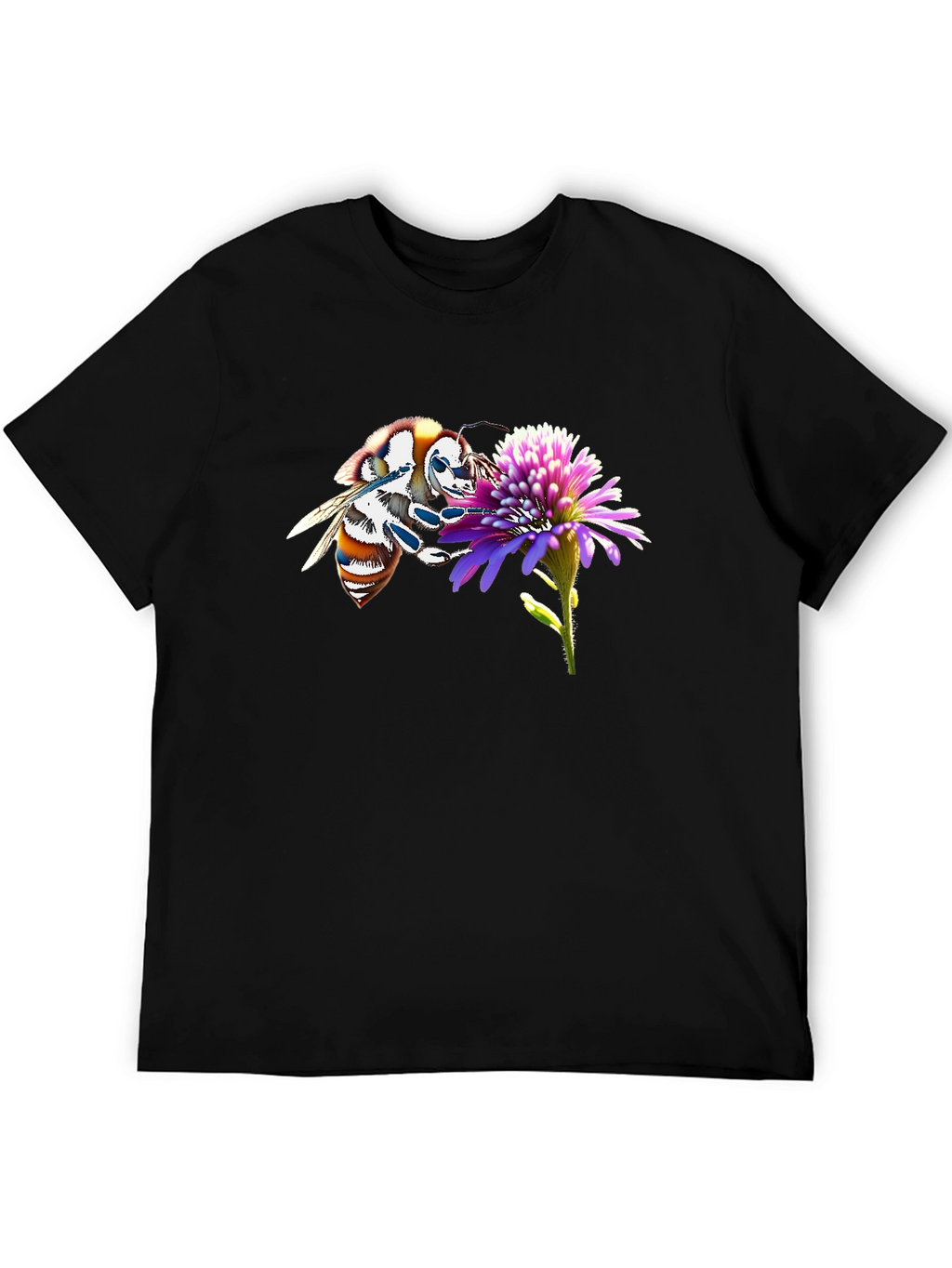 Bee on Flower Black T-Shirt