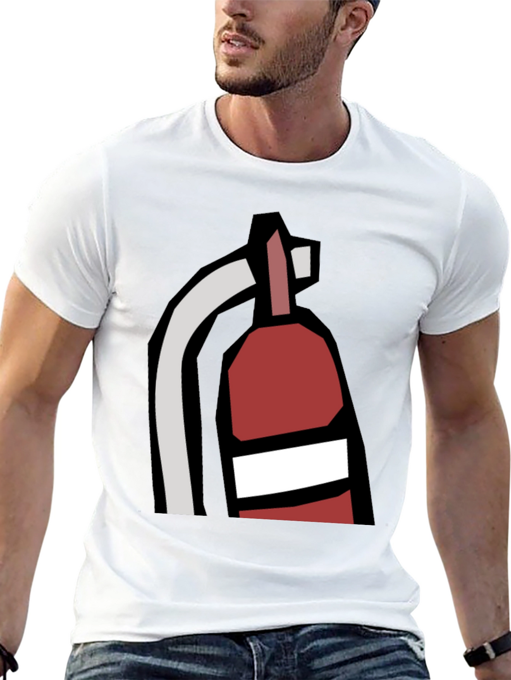 Fire Extinguisher Graphic Tee - Black Cotton Casual T-Shirt