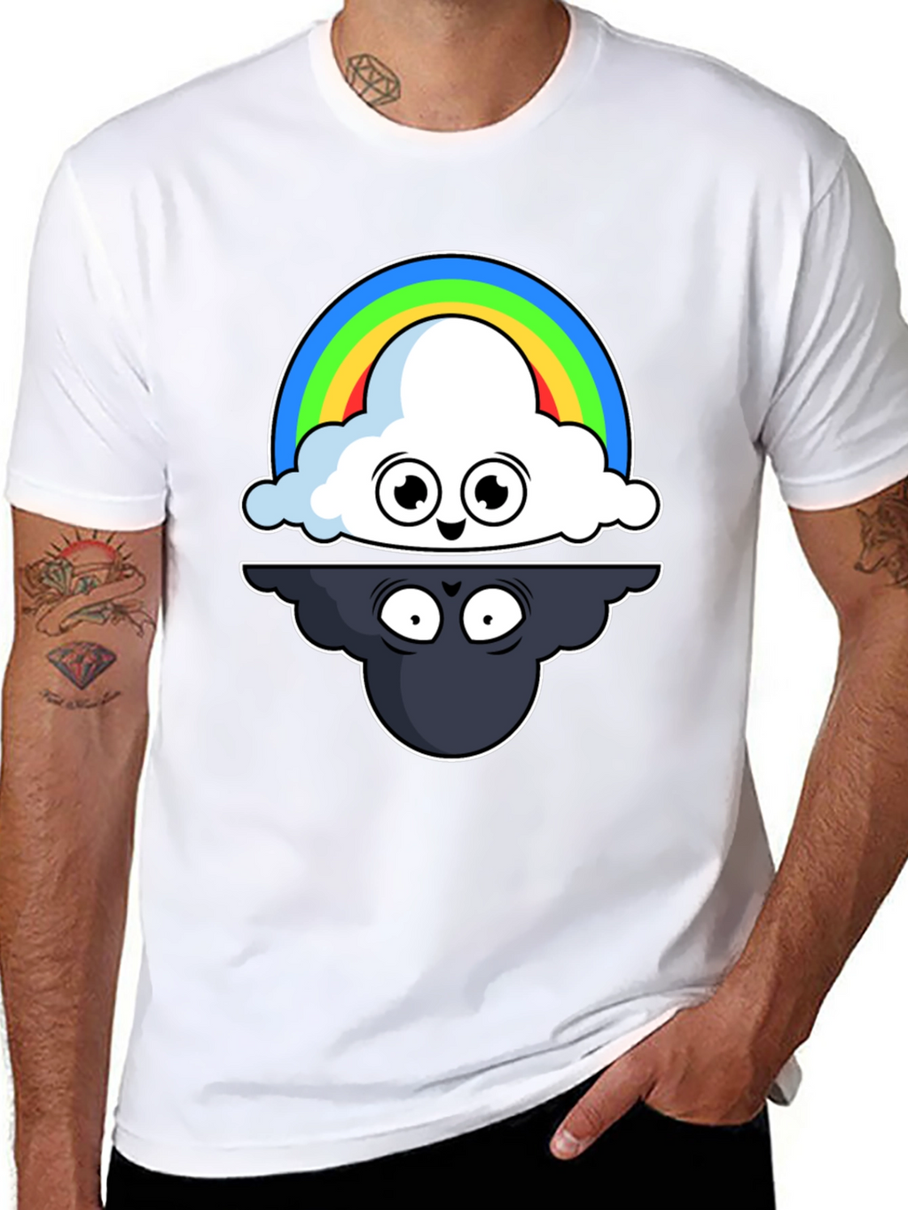 Cloud Rainbow T-Shirt: Optimistic and Shadowy Design