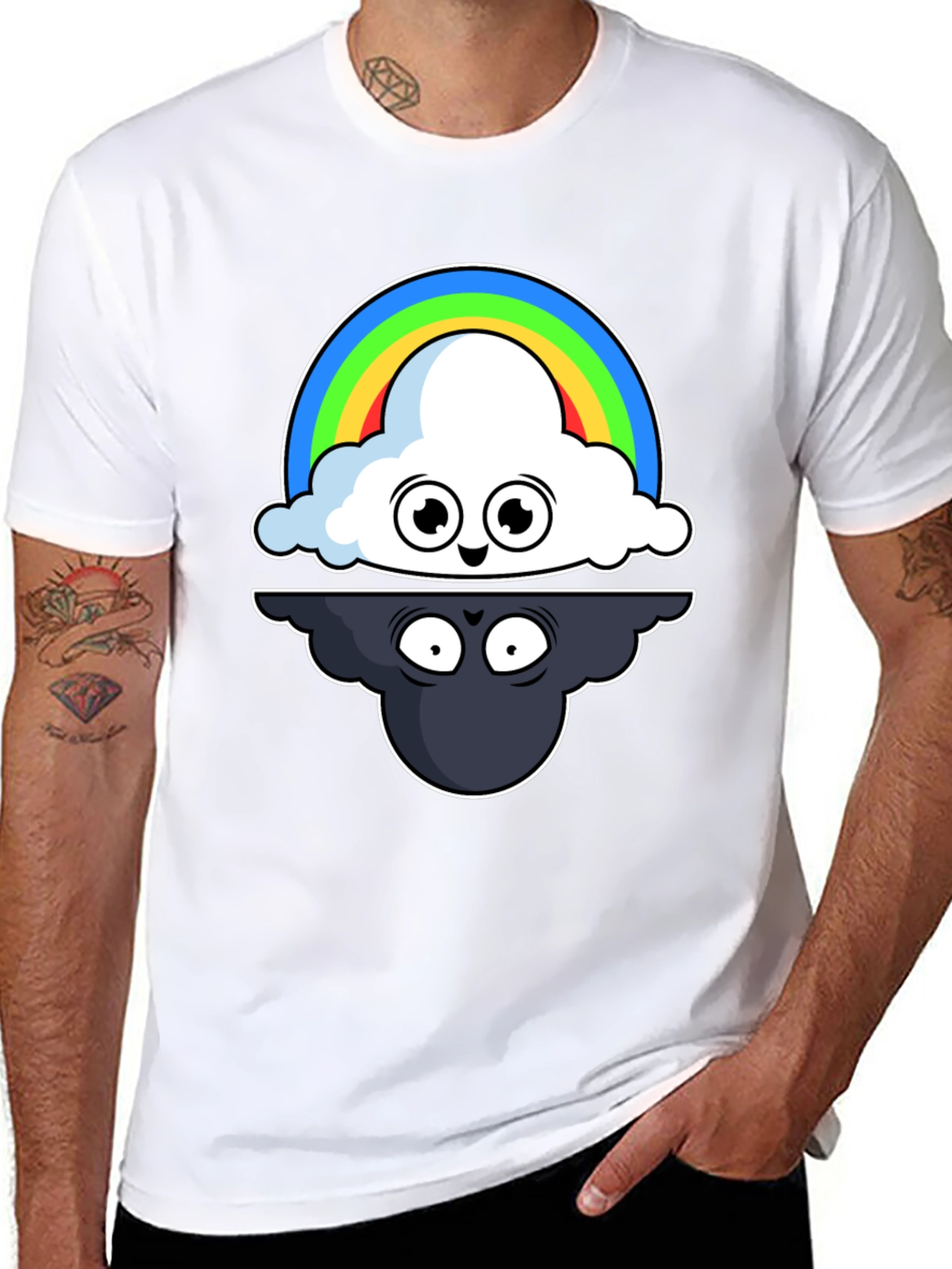 Cloud Rainbow T-Shirt: Optimistic and Shadowy Design