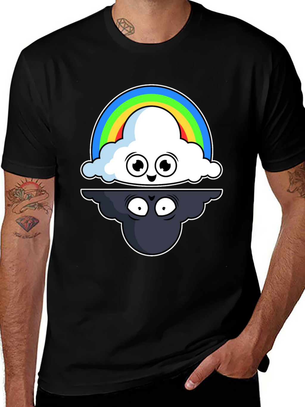 Cloud Rainbow T-Shirt: Optimistic and Shadowy Design