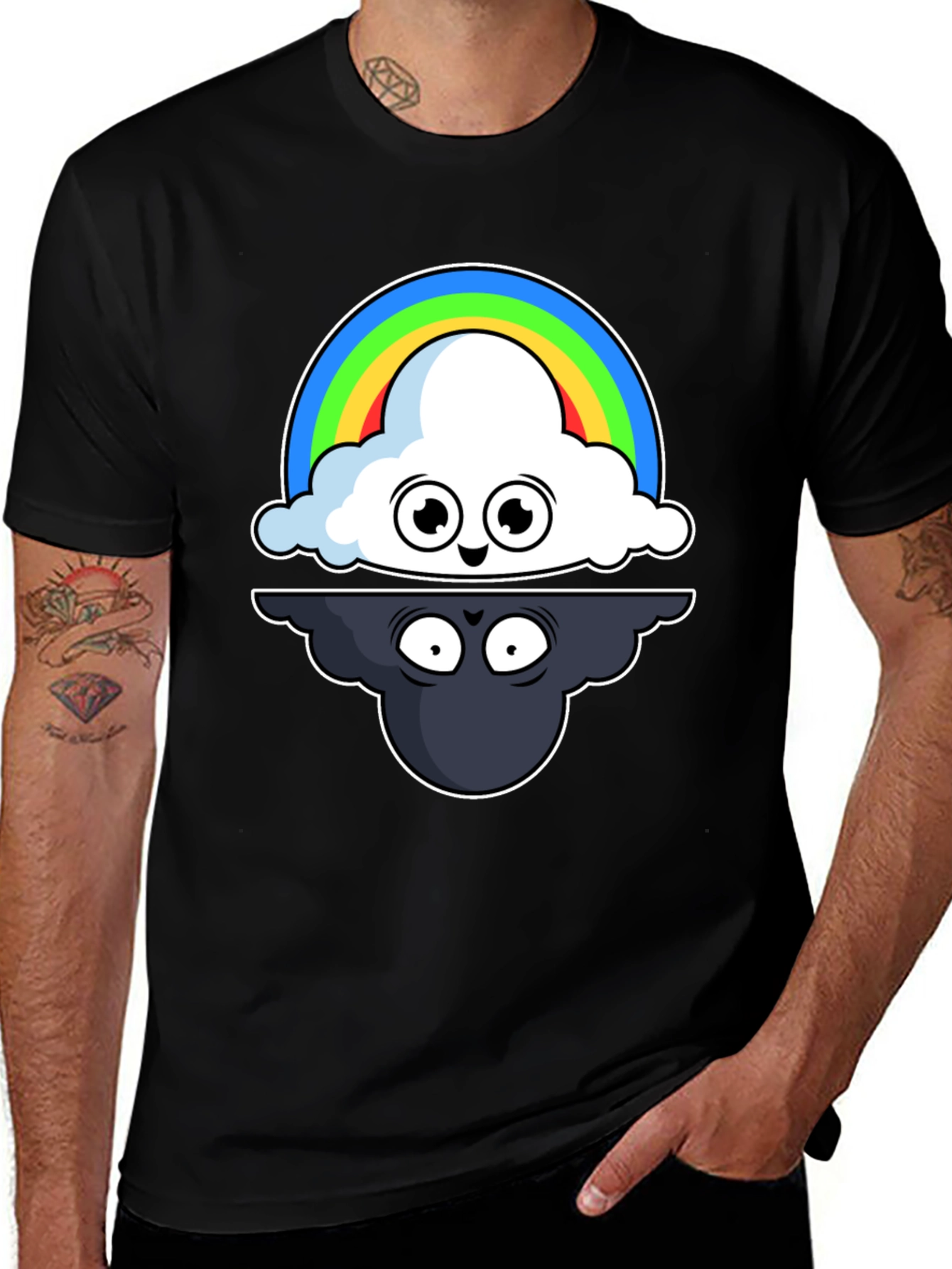 Cloud Rainbow T-Shirt: Optimistic and Shadowy Design
