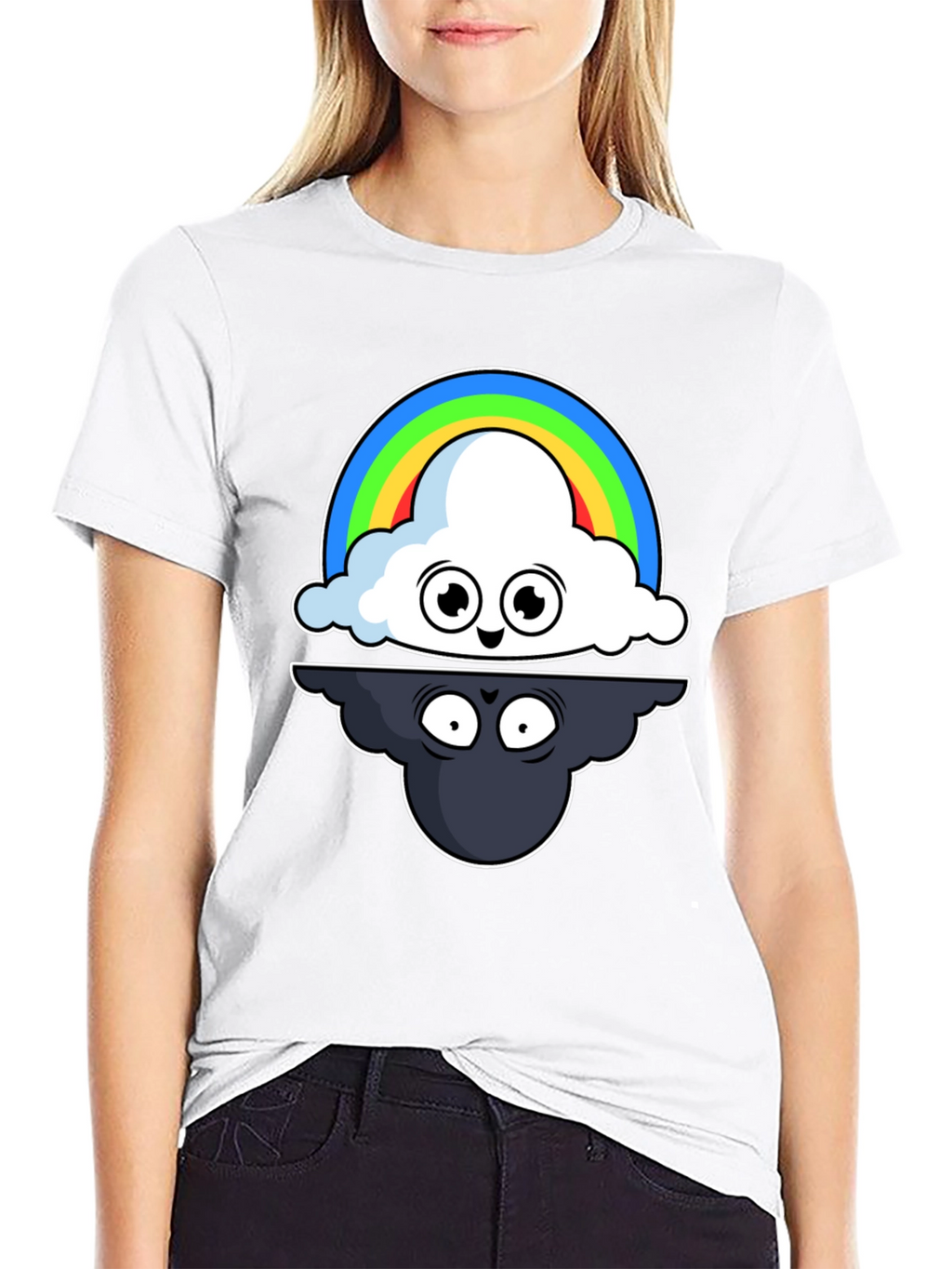 Cloud Rainbow T-Shirt: Optimistic and Shadowy Design