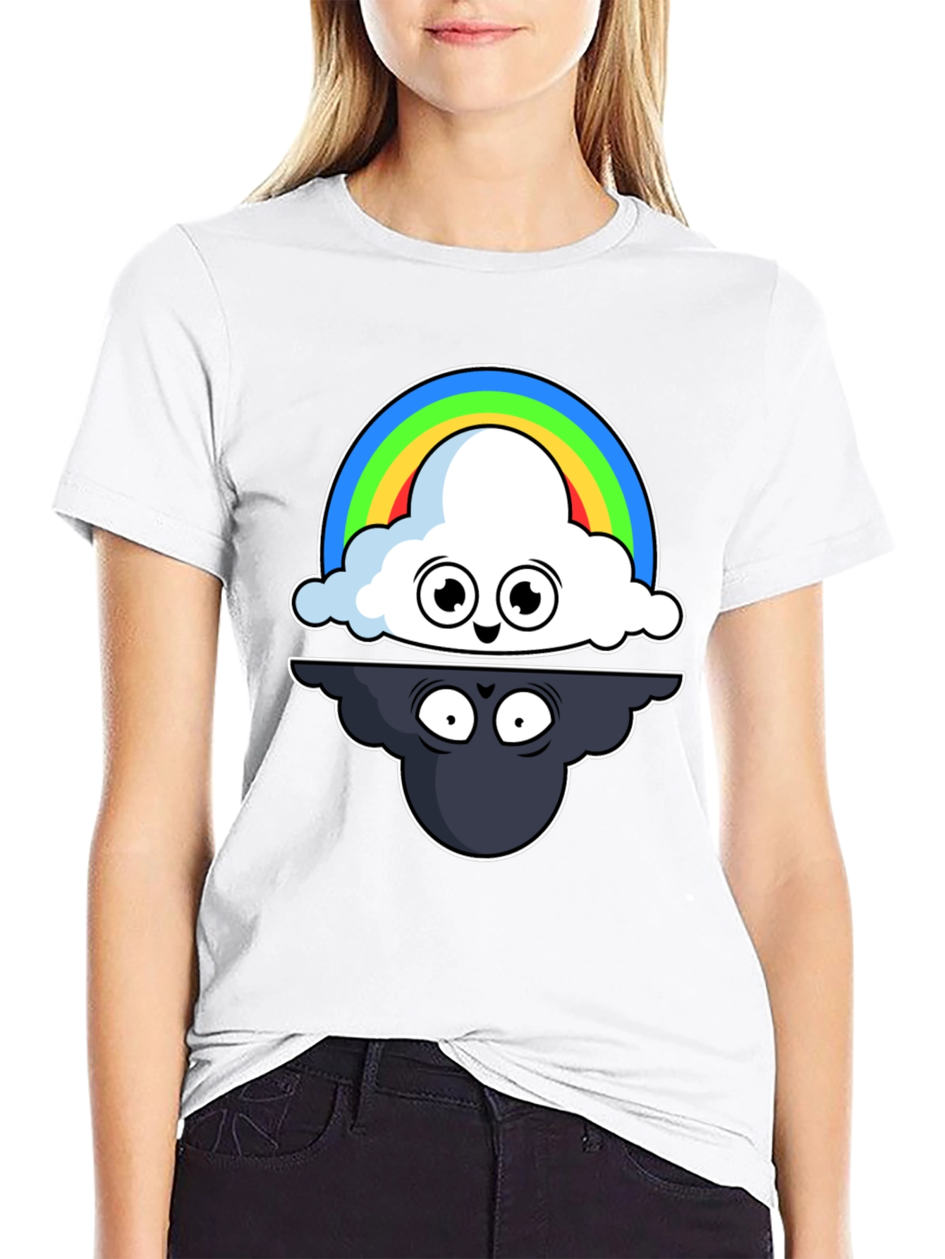 Cloud Rainbow T-Shirt: Optimistic and Shadowy Design