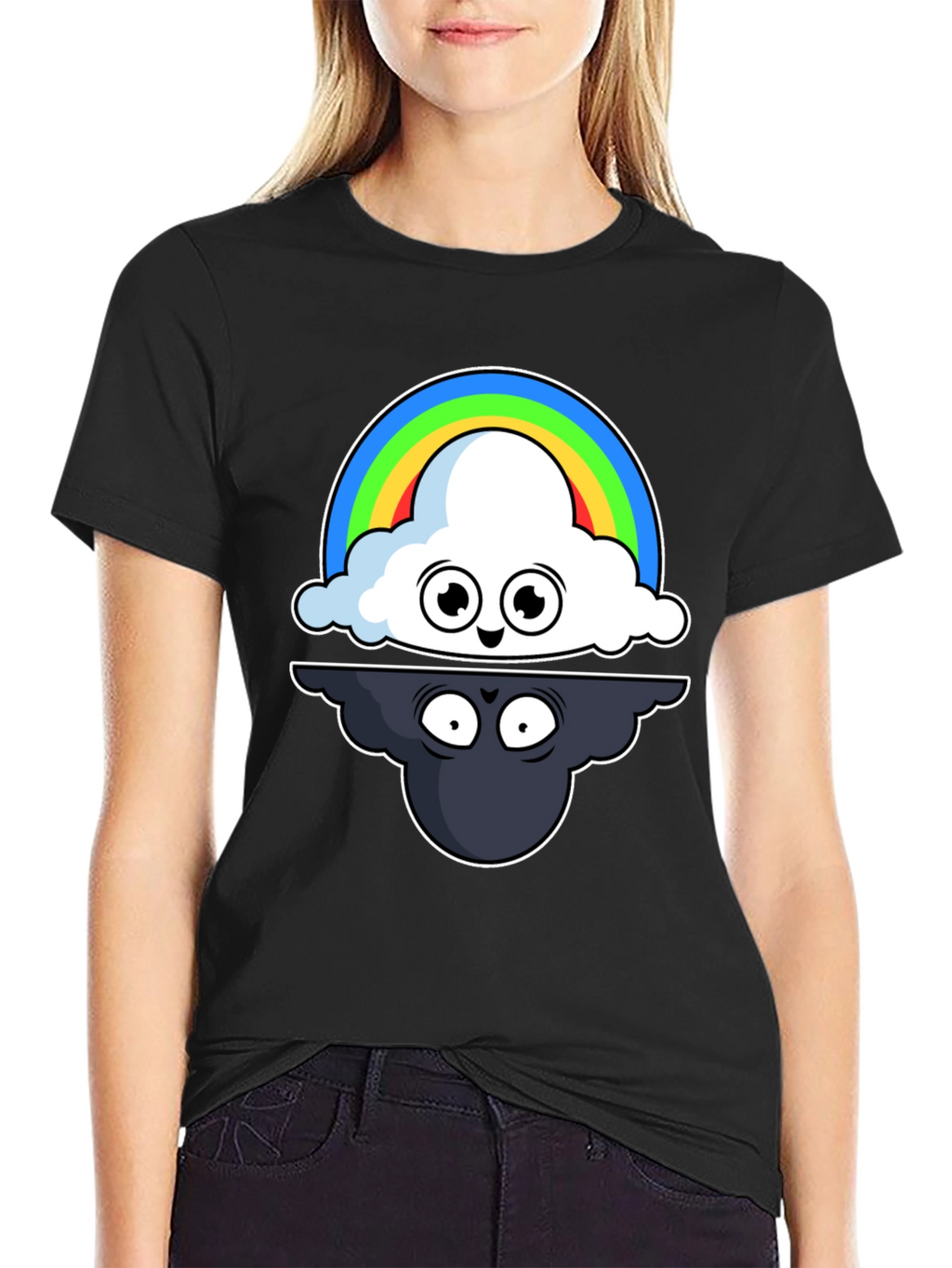 Cloud Rainbow T-Shirt: Optimistic and Shadowy Design