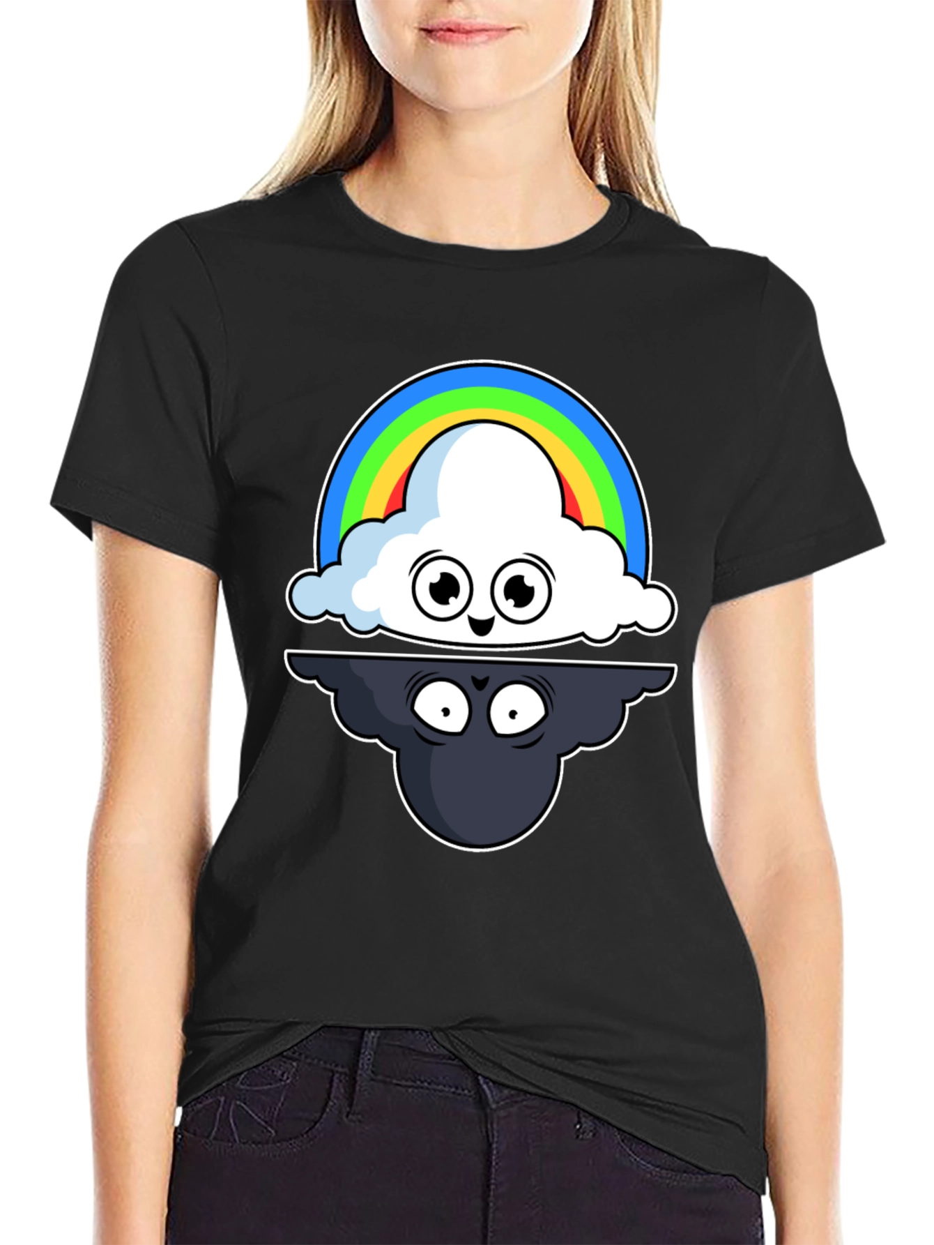 Cloud Rainbow T-Shirt: Optimistic and Shadowy Design