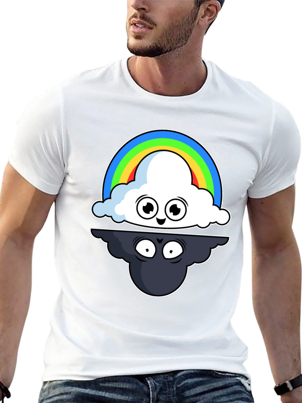 Cloud Rainbow T-Shirt: Optimistic and Shadowy Design