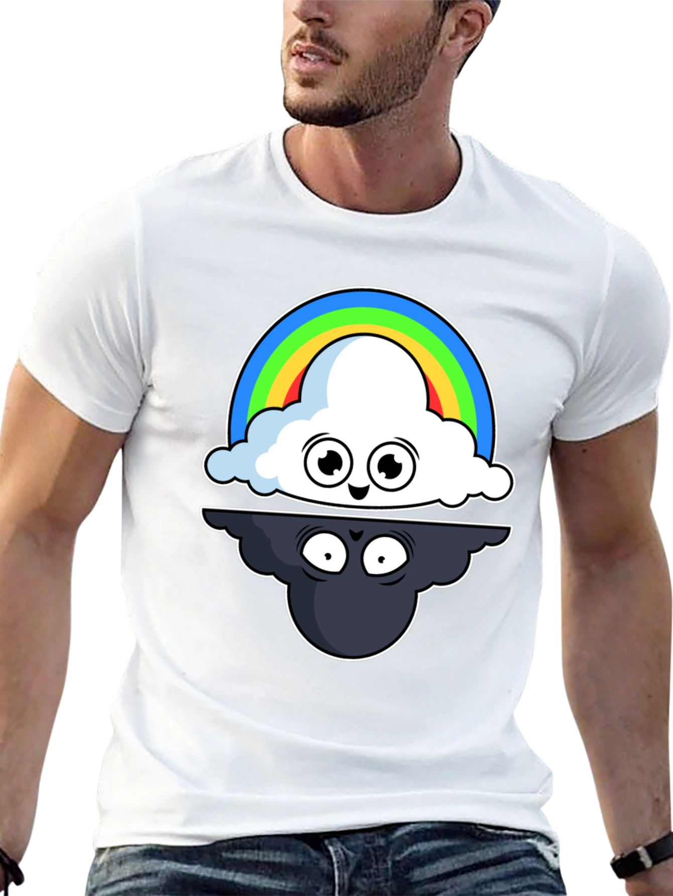 Cloud Rainbow T-Shirt: Optimistic and Shadowy Design