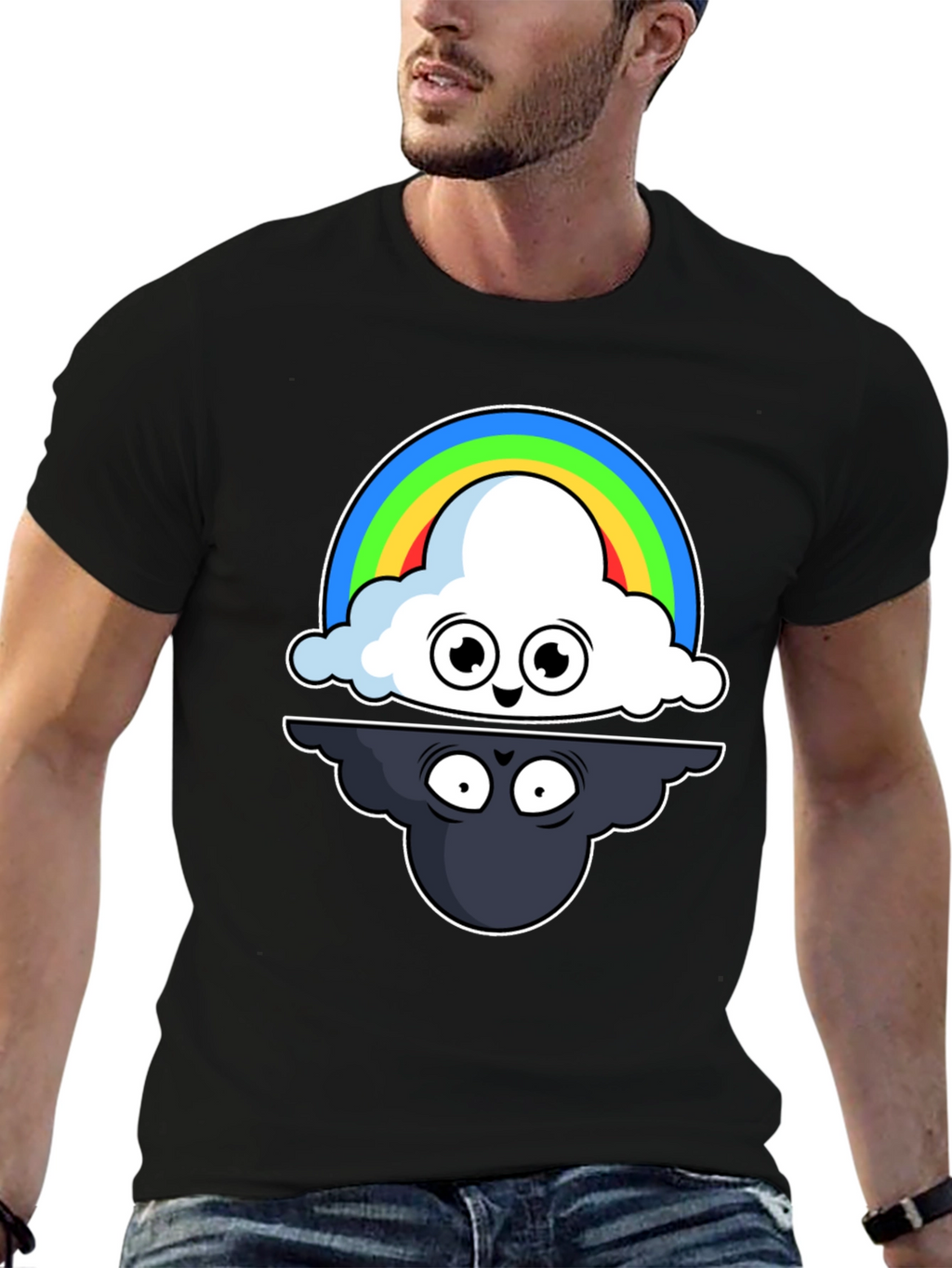 Cloud Rainbow T-Shirt: Optimistic and Shadowy Design