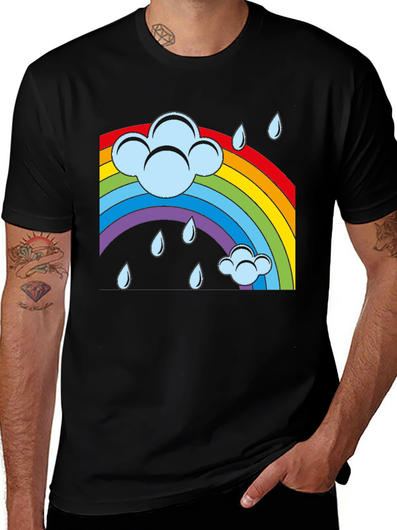 Rainbow Cloud Rain Graphic T-Shirt - Soft Cotton Blend
