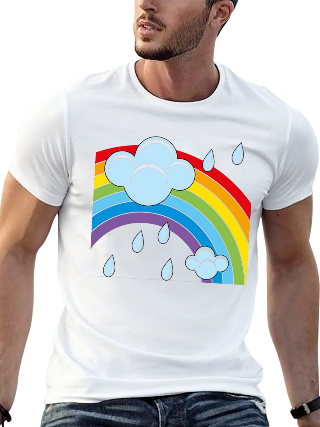 Rainbow Cloud Rain Graphic T-Shirt - Soft Cotton Blend