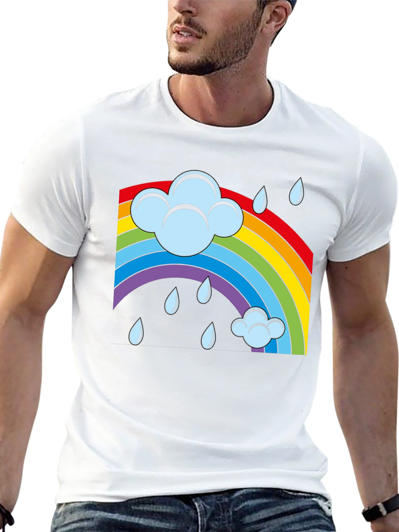 Rainbow Cloud Rain Graphic T-Shirt - Soft Cotton Blend