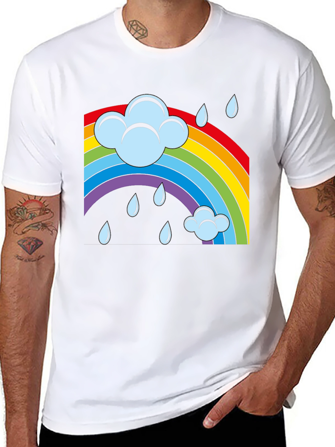 Rainbow Cloud Rain Graphic T-Shirt - Soft Cotton Blend