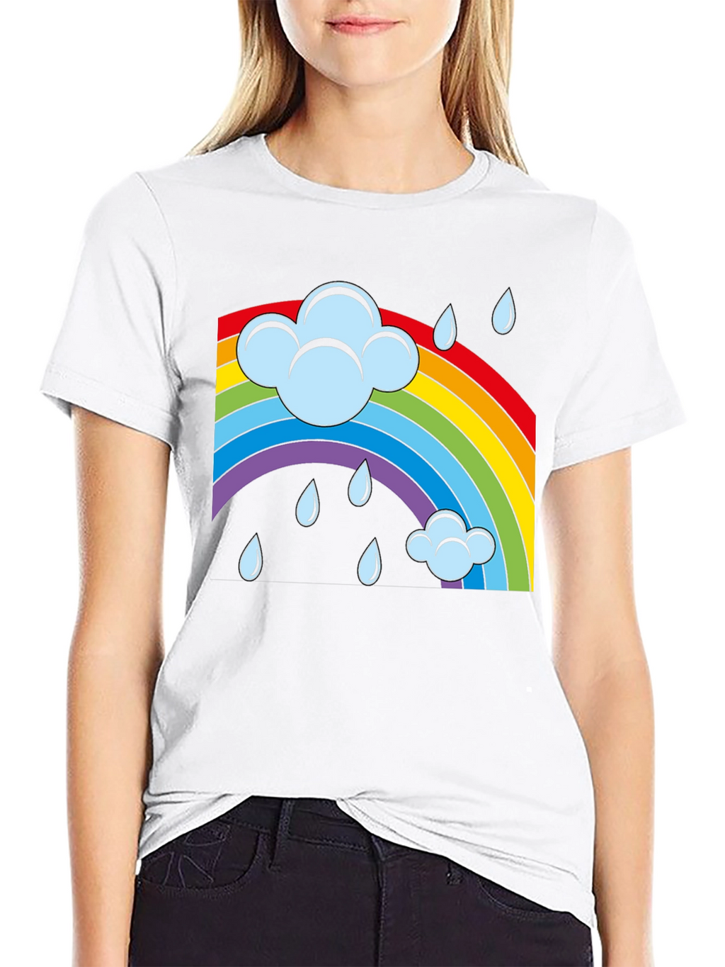 Rainbow Cloud Rain Graphic T-Shirt - Soft Cotton Blend