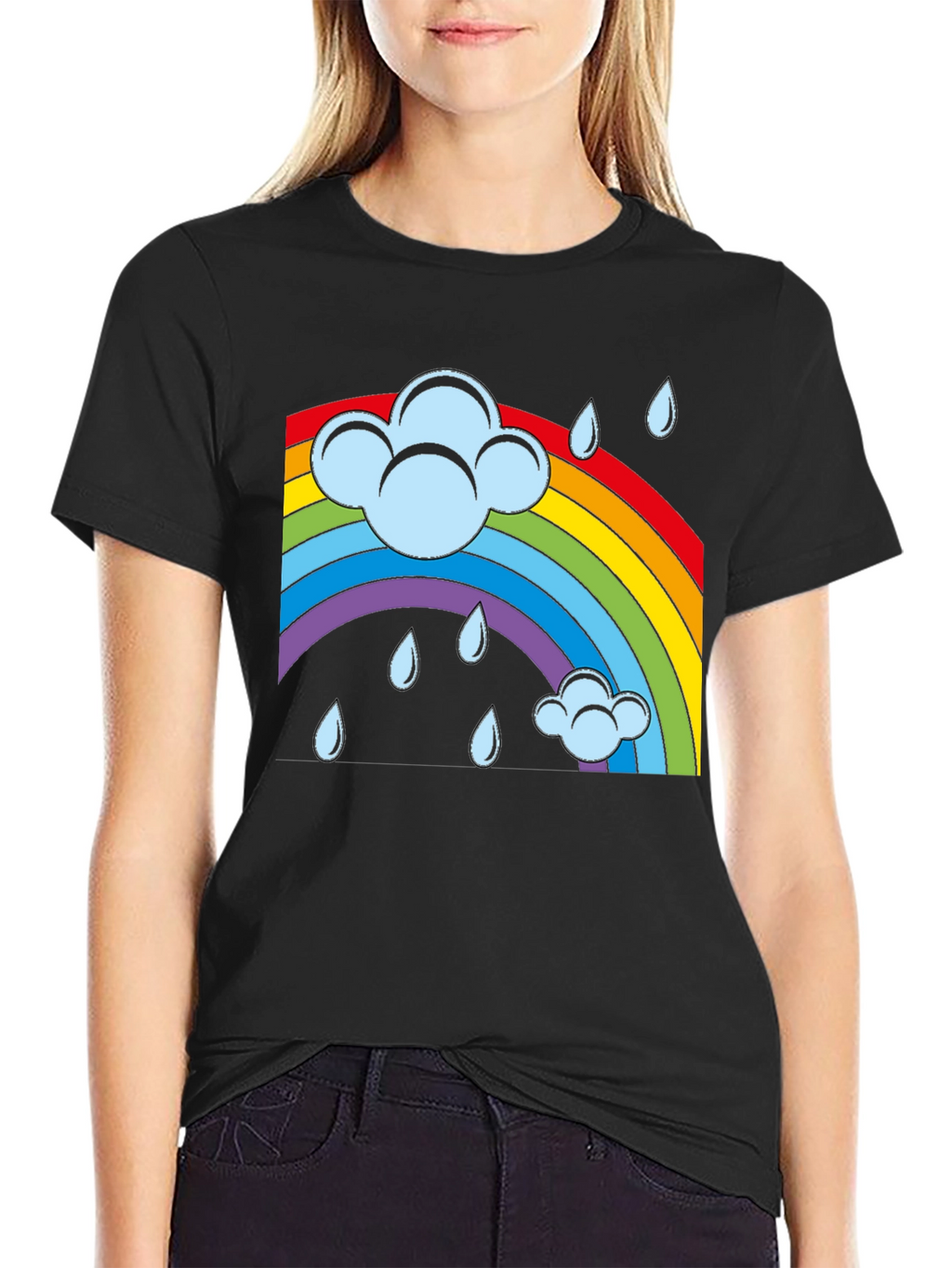 Rainbow Cloud Rain Graphic T-Shirt - Soft Cotton Blend