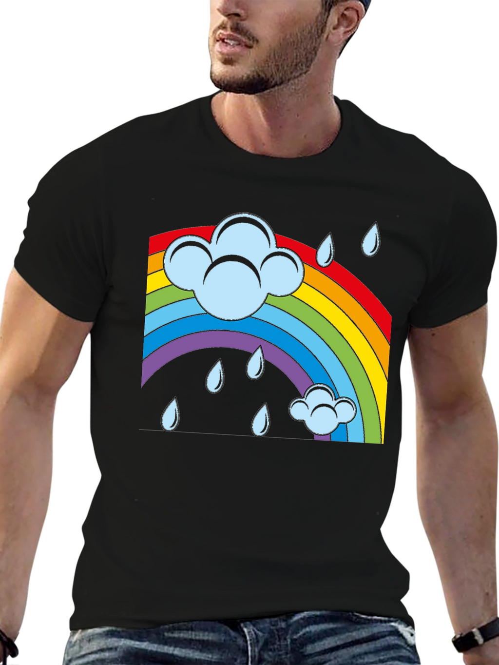 Rainbow Cloud Rain Graphic T-Shirt - Soft Cotton Blend