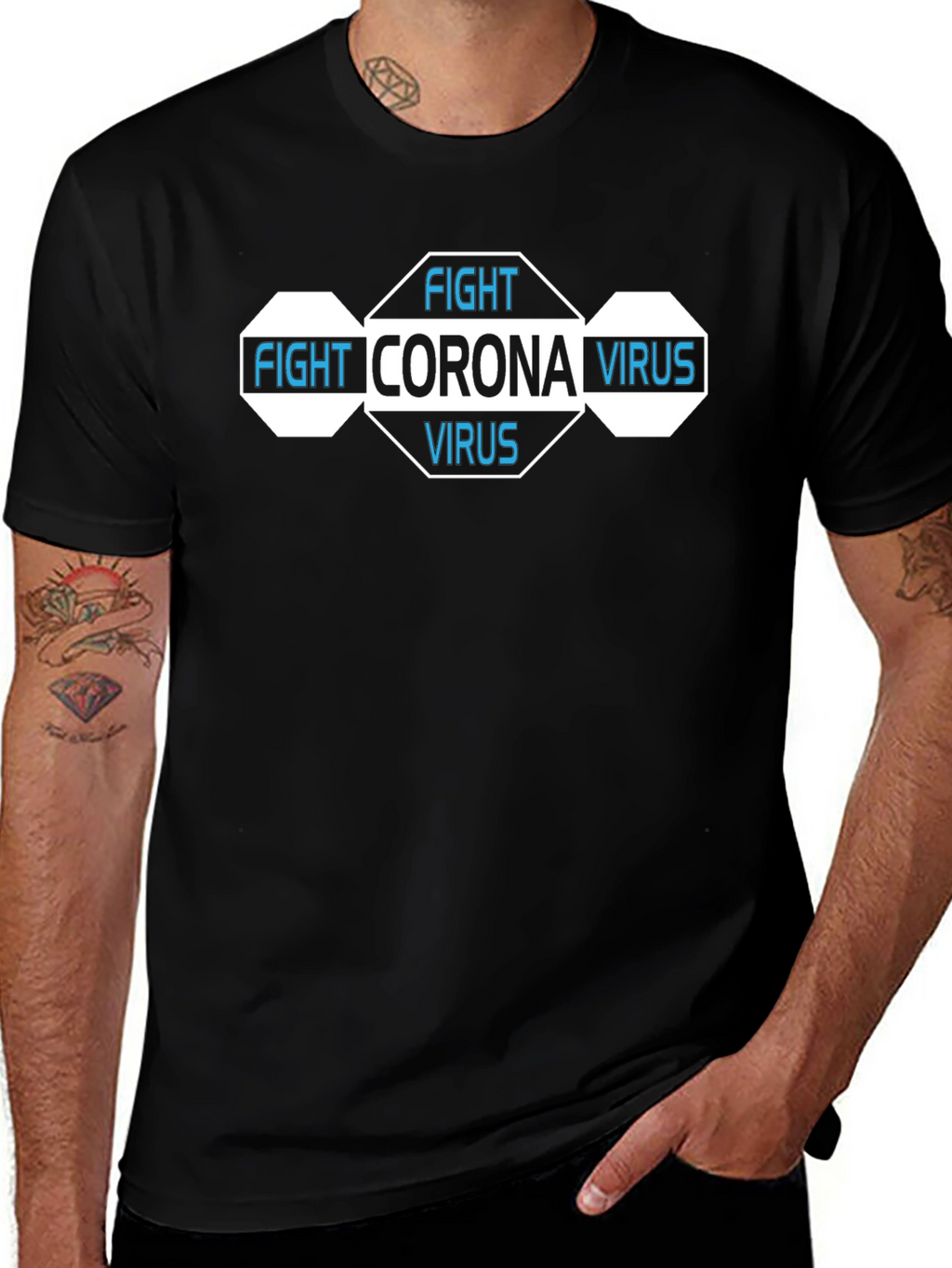 Fight Corona Virus Black Graphic T-Shirt