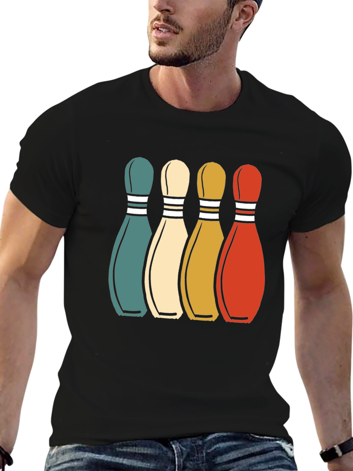 Retro Bowling Pins Graphic Tee - Vintage Style Shirt
