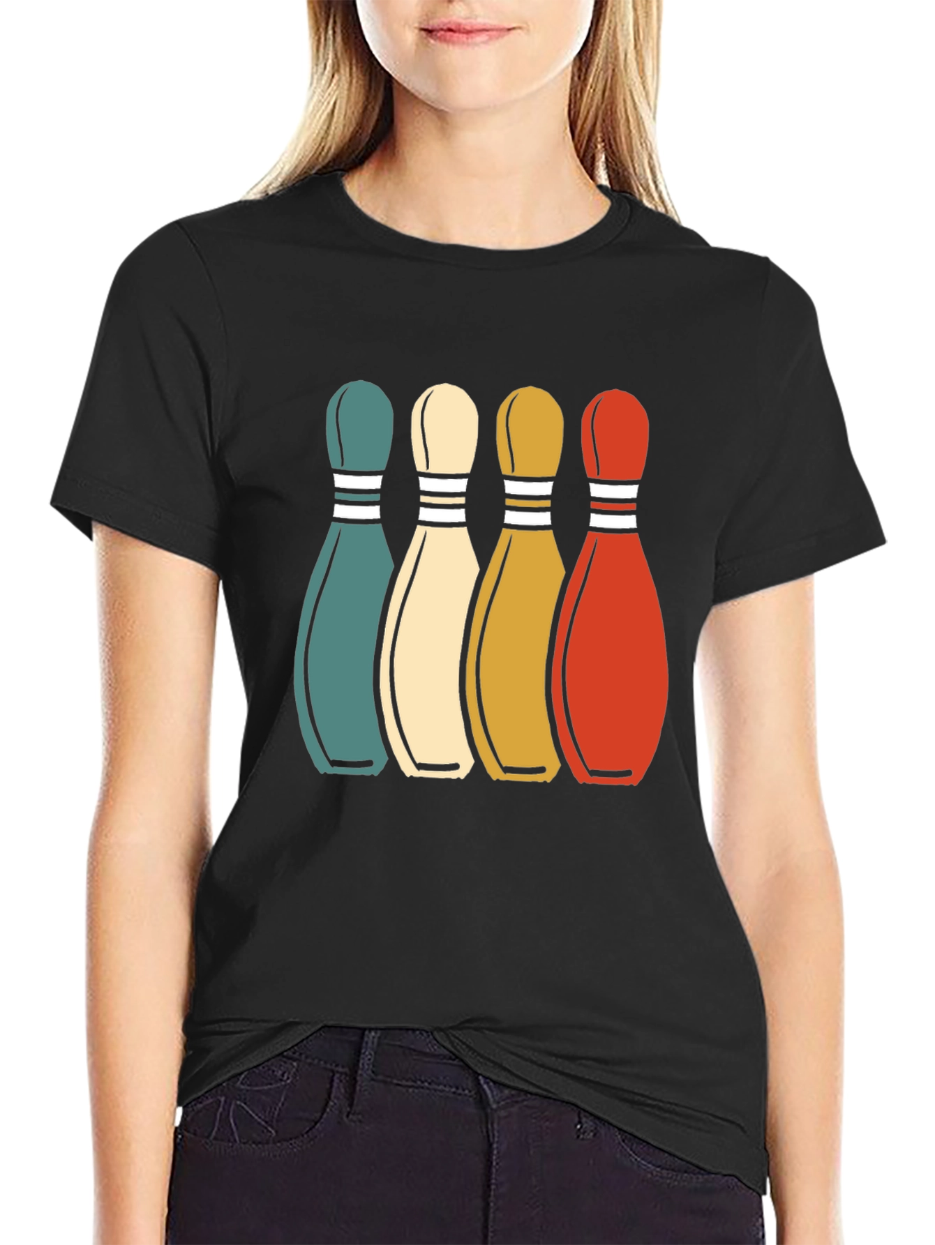 Retro Bowling Pins Graphic Tee - Vintage Style Shirt