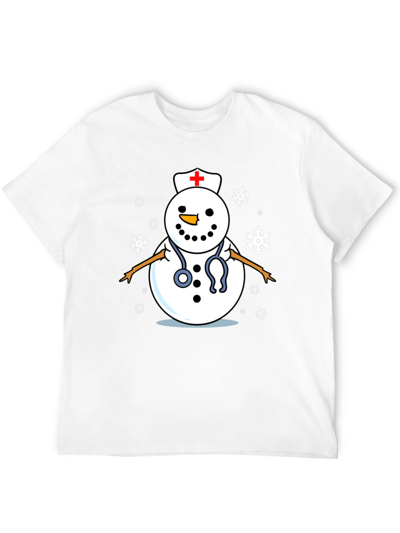 Nurse Snowman T-Shirt - Black Cotton Holiday Tee
