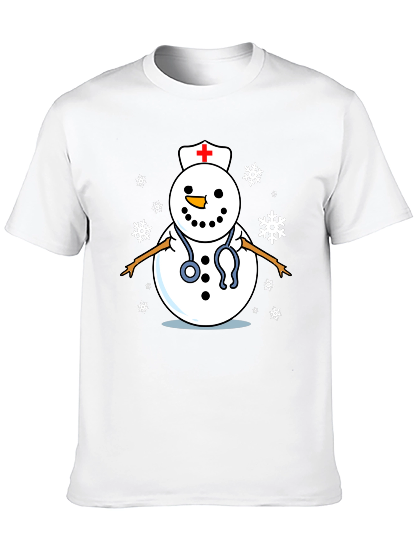 Nurse Snowman T-Shirt - Black Cotton Holiday Tee